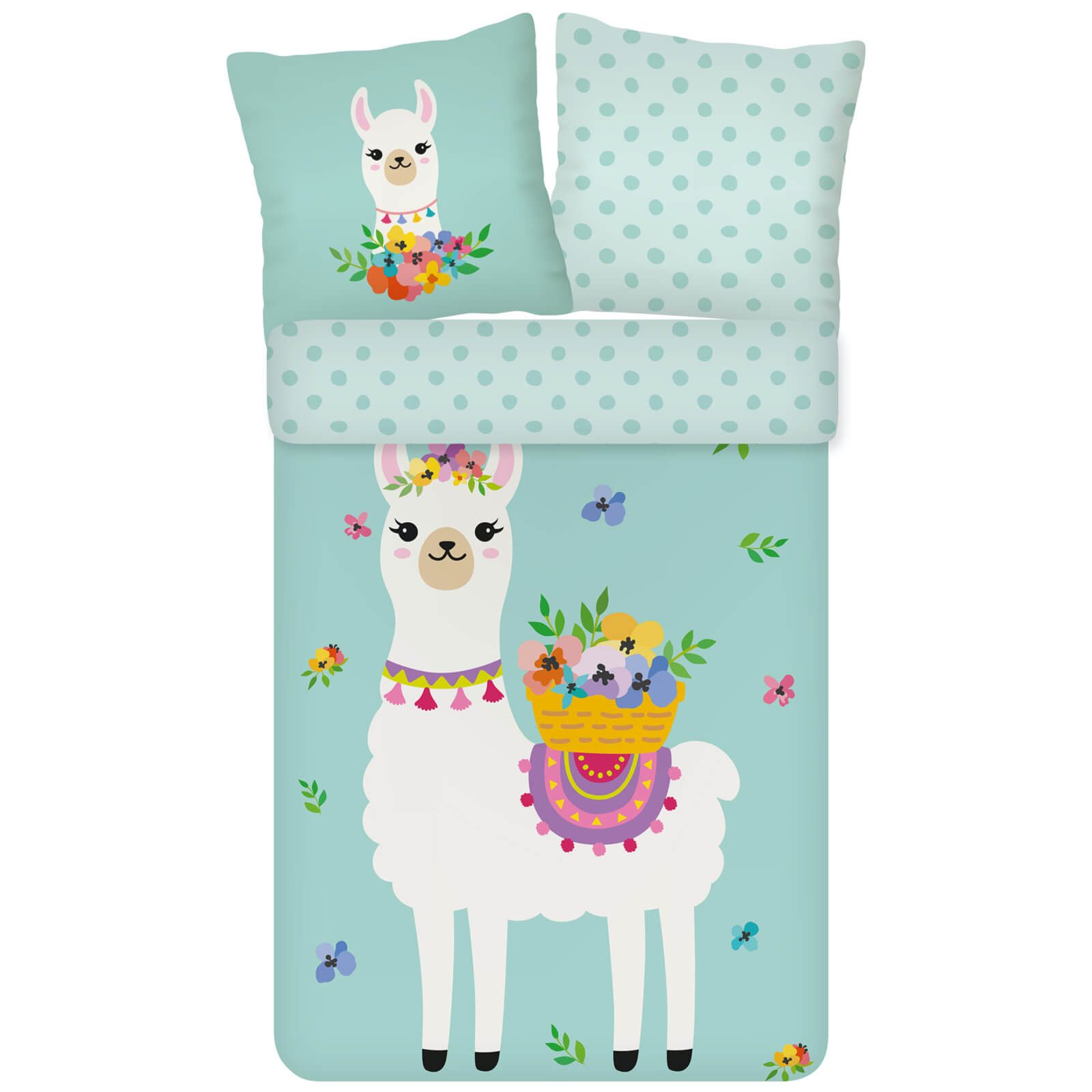 ESPiCO Kinderbettwäsche Lama Trendy Bedding, Renforcé, 2 teilig, Pinata, Tiermotiv, geblümt