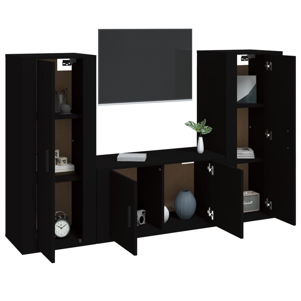 furnicato Schwarz 3-tlg. Holzwerkstoff TV-Schrank TV-Schrank-Set