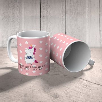 Mr. & Mrs. Panda Kinderbecher Einhorn Fotograf - Rot Pastell - Geschenk, Kunststoff Tasse, Unicorn, Kunststoff, Mikrowellenbeständig