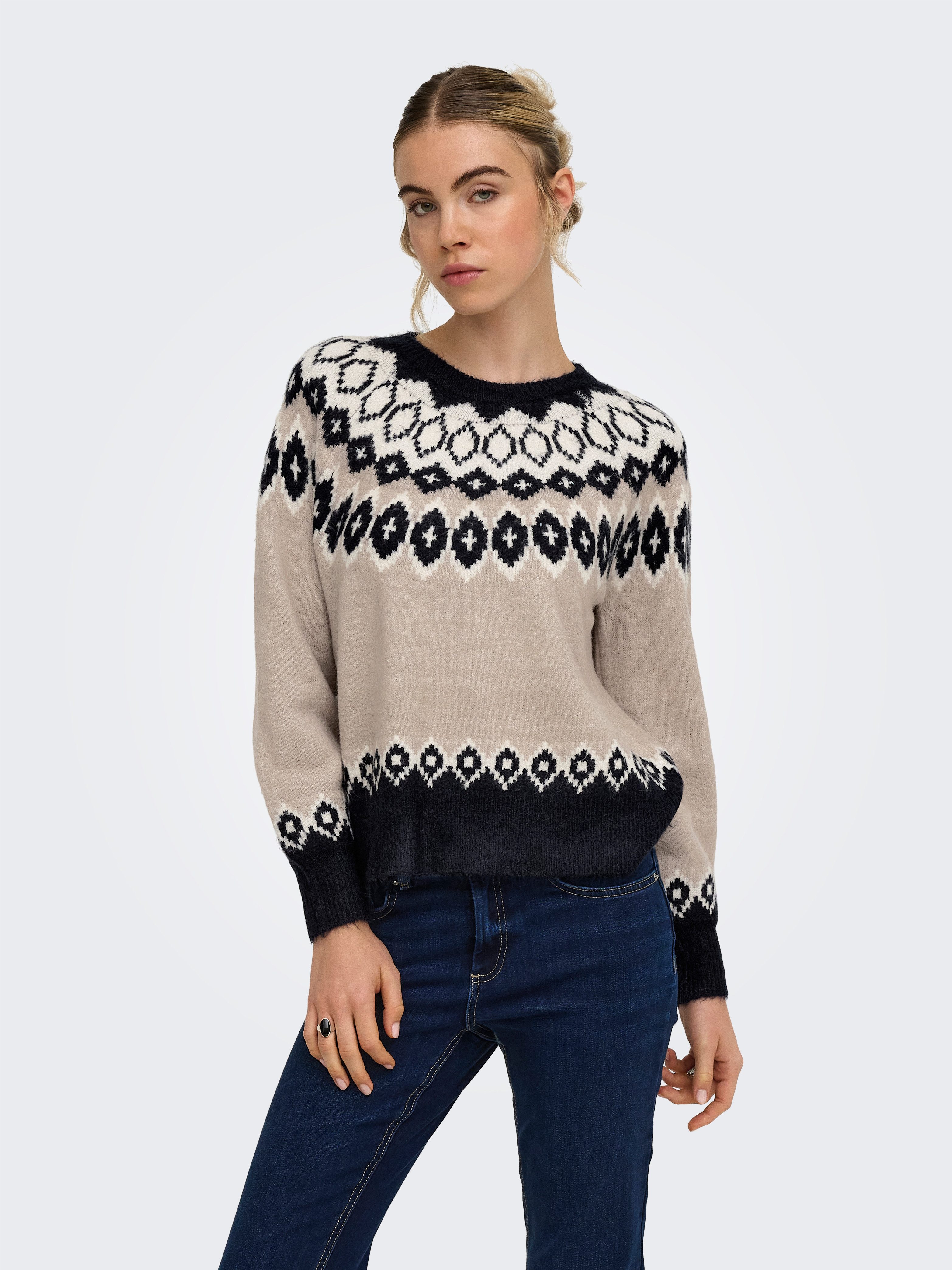 ONLY Strickpullover ONLRUSTY LS ISLE O-NECK BF KNT Materialmix, regular fit