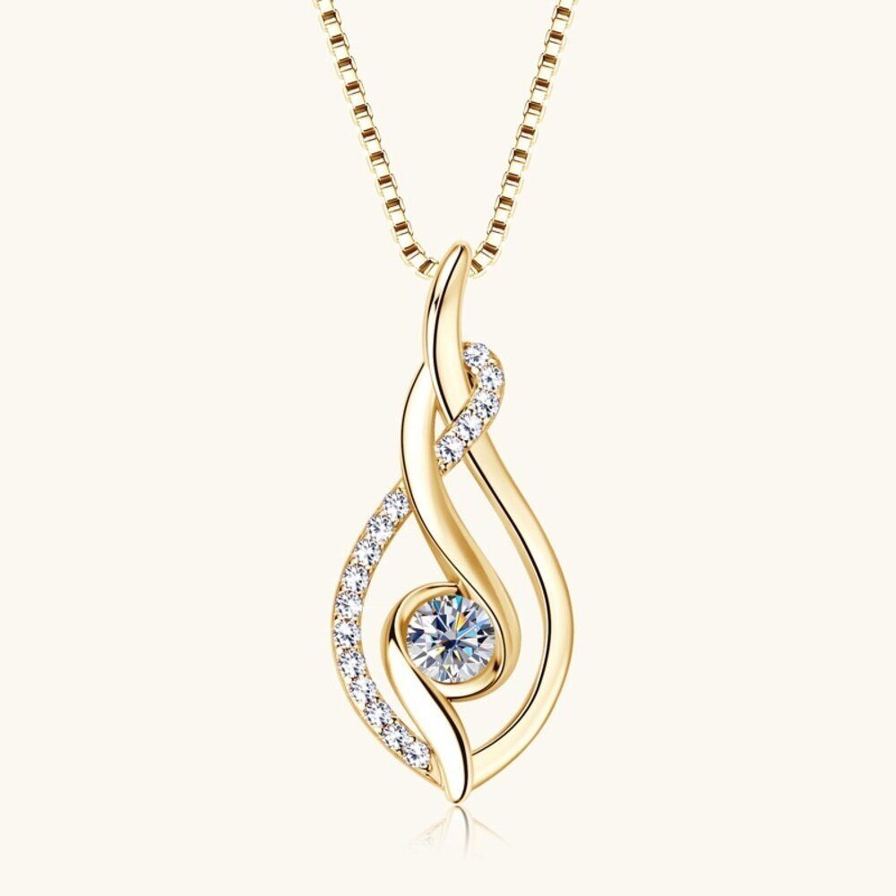 ROUGEMONT Kette mit Anhänger Exklusive Moissanit Halskette 925 Sterling Silber 18KGold +zertifikat, Echtschmuck mit Zertifikat