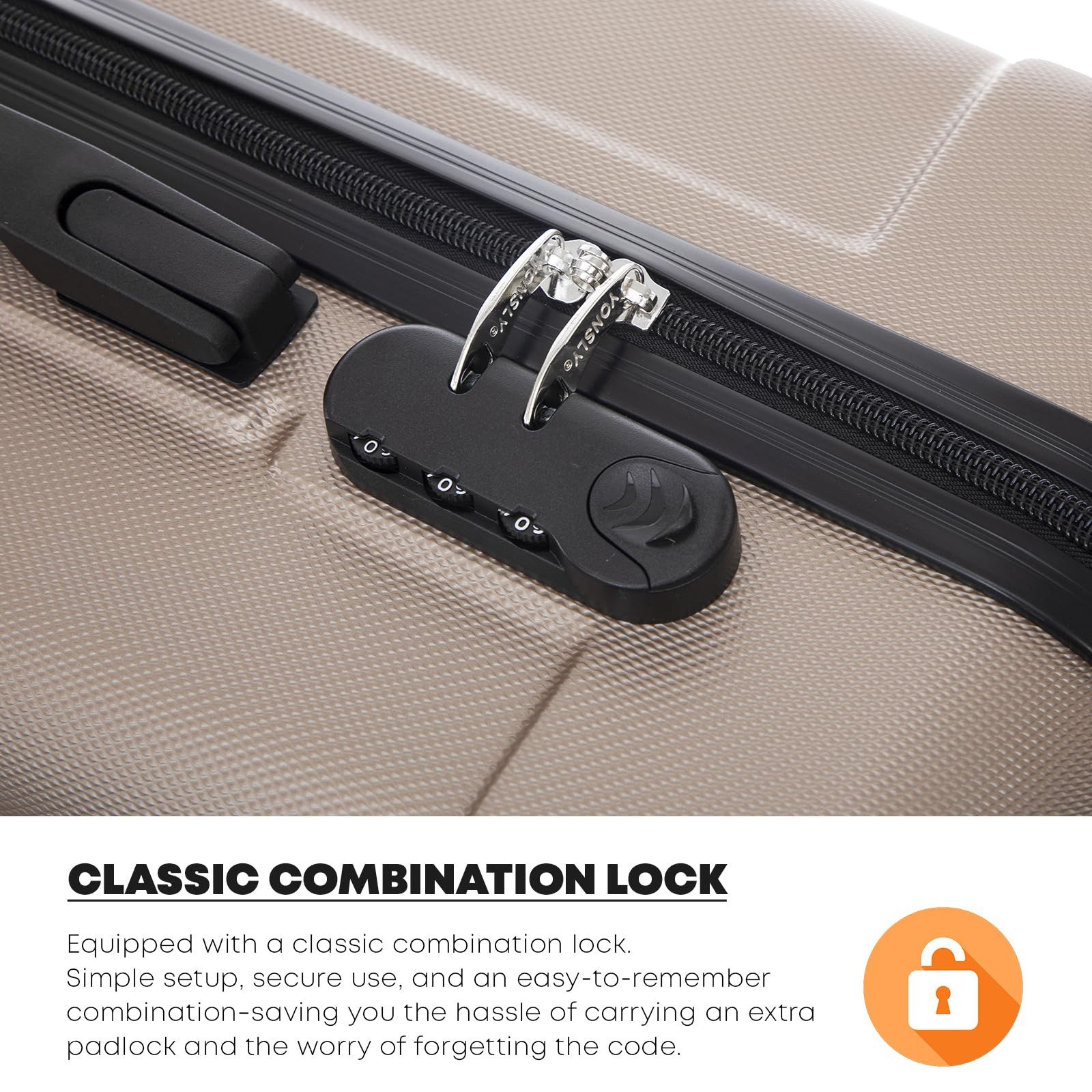 YONSLY Hartschalen-Trolley Hartschalen-Koffer Trolley 360° Rollen, robuster Reisekoffer, 4 Rollen, mit Zahlenschloss, für Business und Urlaub 46/55/66/76 cm