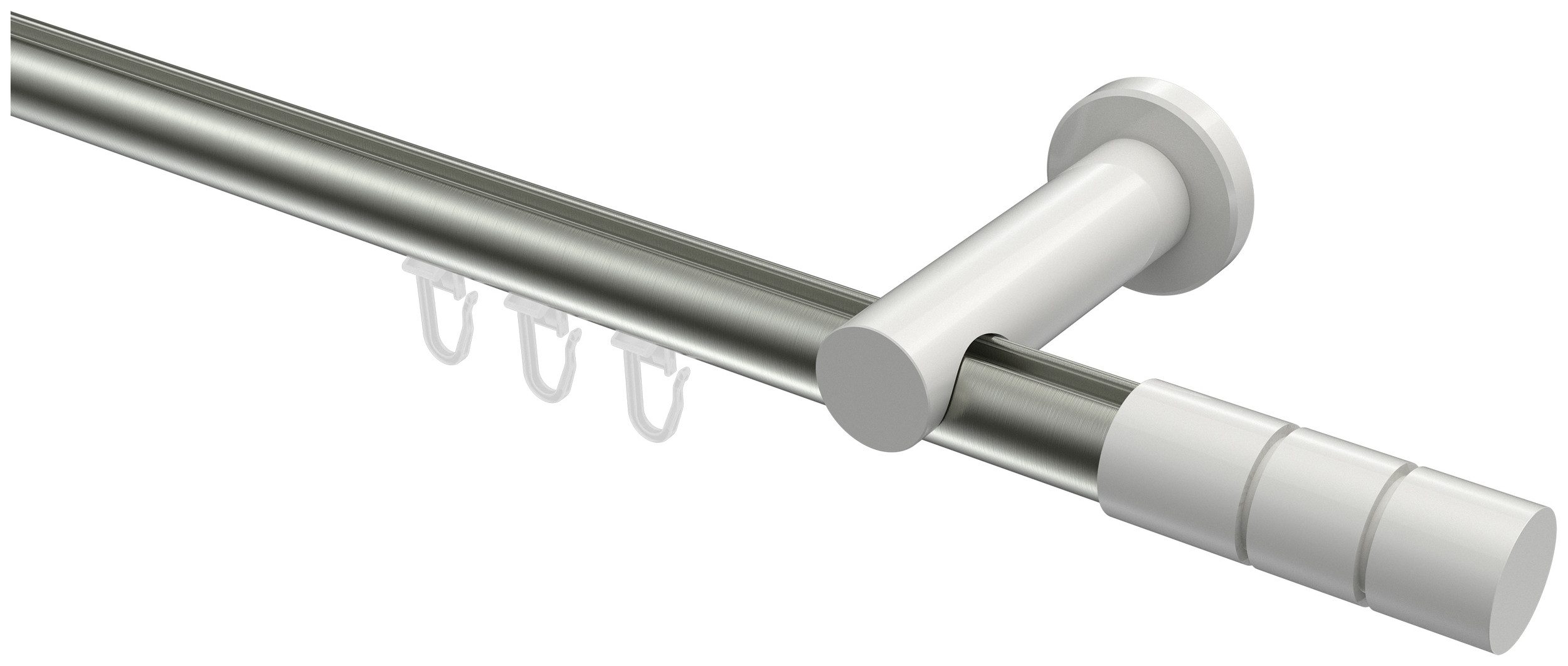 INTERDECO Innenlaufschiene Platon Elanto, Ø 20 mm, 1-läufig, Fixmaß, kürzbar, Wandmontage, Aluminium, Edelstahl-Optik / Weiß / Bicolor