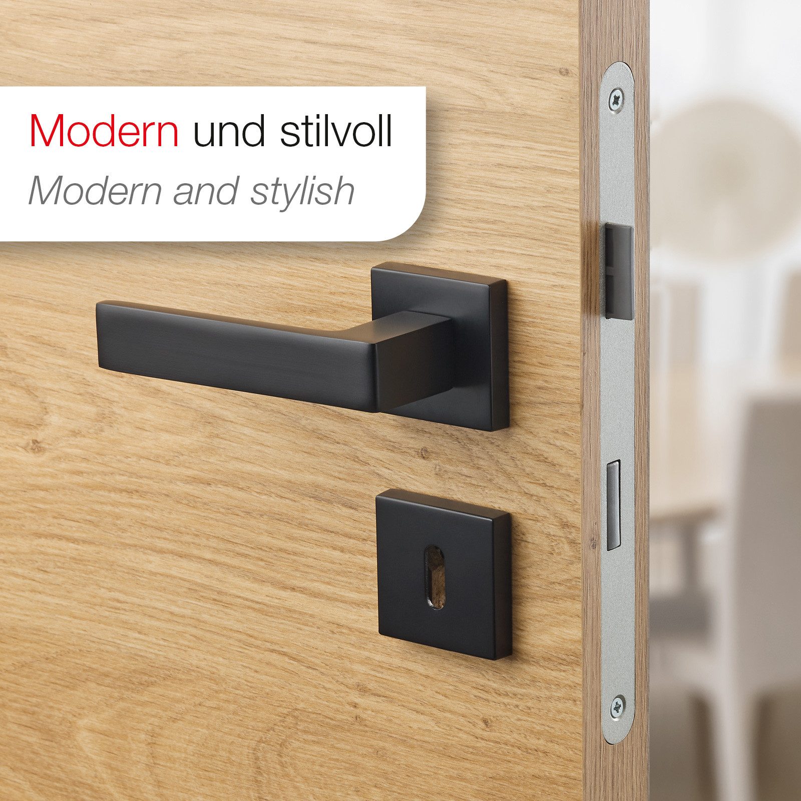 SO-TECH® Drückergarnitur Türdrücker ERLING Aluguss schwarz inkl. Befestigungsmaterial, Spar-Set, 1-tlg., mit Papier-Bohrschablone, mit BB-Rosetten - Buntbart fü – Bild 3 von 5