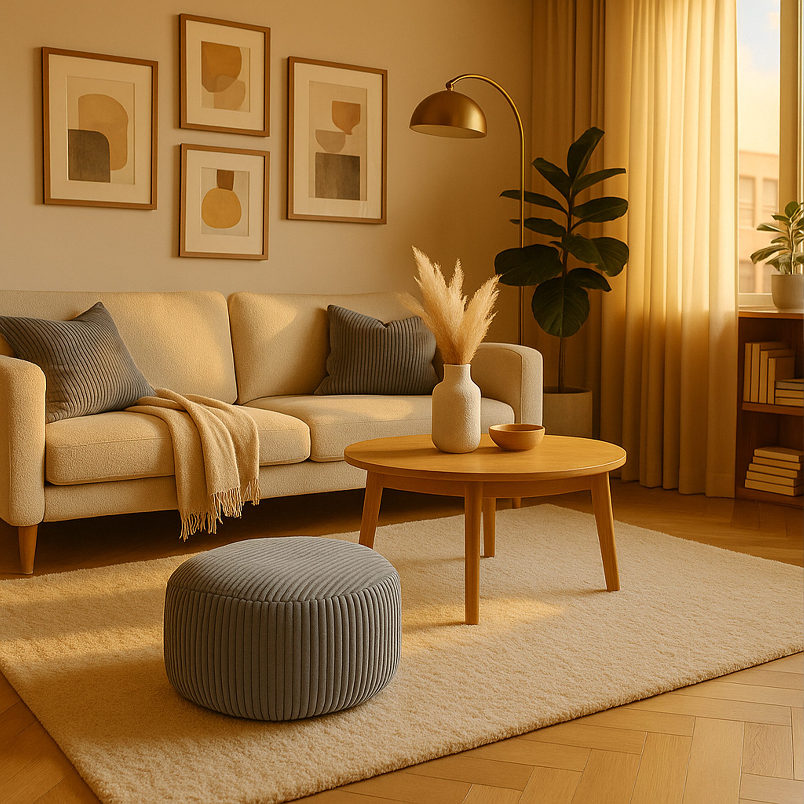 relaxdays Pouf mit Cordbezug, Hellgrau