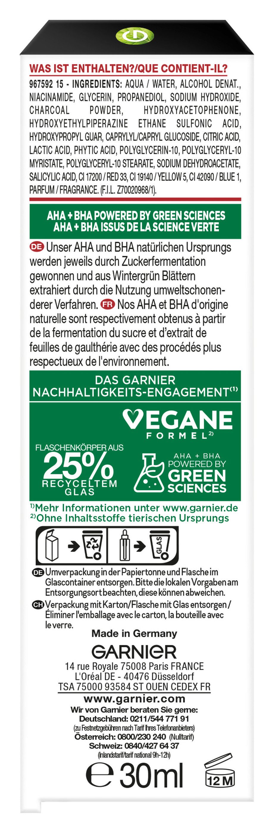 GARNIER Gesichtsserum Hautklar Anti-Unreinheiten Serum, mildert Unreinheiten, erneuert Haut, sorgt für glatte Haut