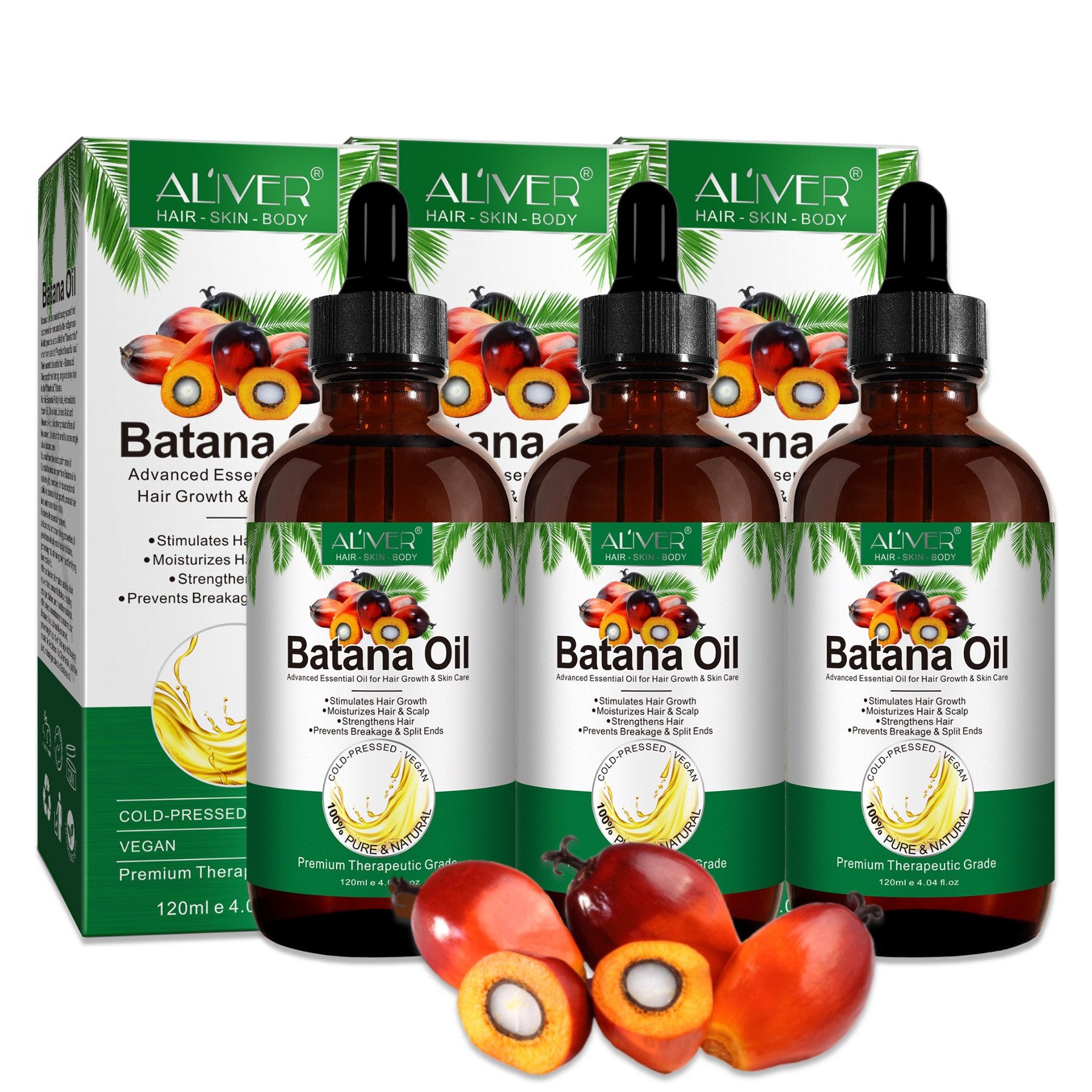 ALIVER Haaröl Batana Öl für Haare Haarwachstum Gesicht Haut Nägel Vegan 120ml, 3-tlg., 100% natürliche Inhaltsstoffe, Alkoholfrei, Ammoniakfrei
