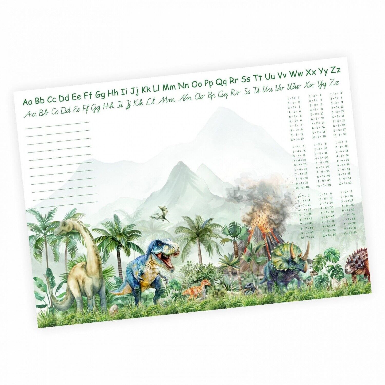 nikima Schreibtischunterlage A3 Schreibtischunterlage Dinosaurier mit Vulkan