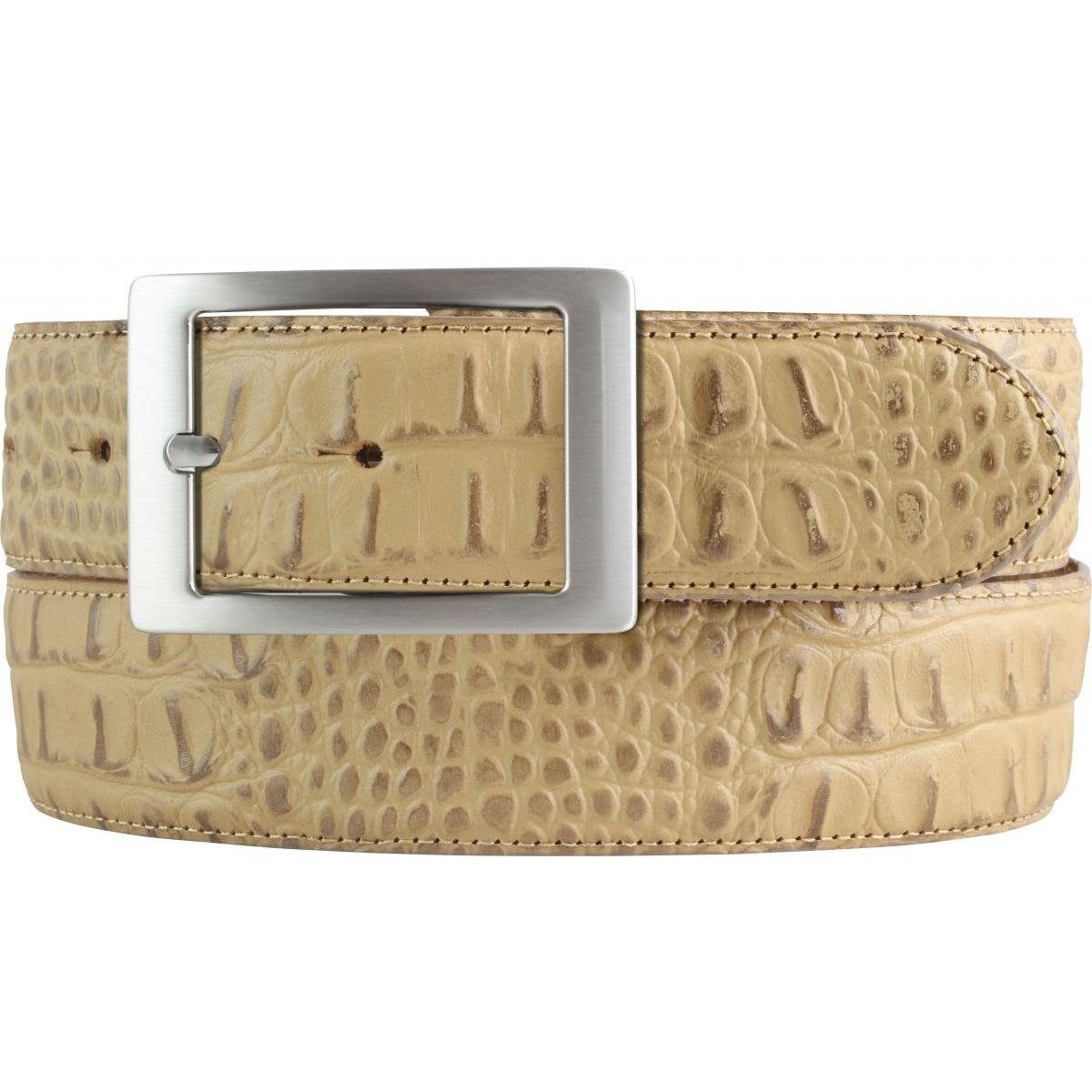 Ledergürtel Herren-Gürtel mit Krokoprägung und Doppel-Schließe 4 cm - Leder-Gürtel