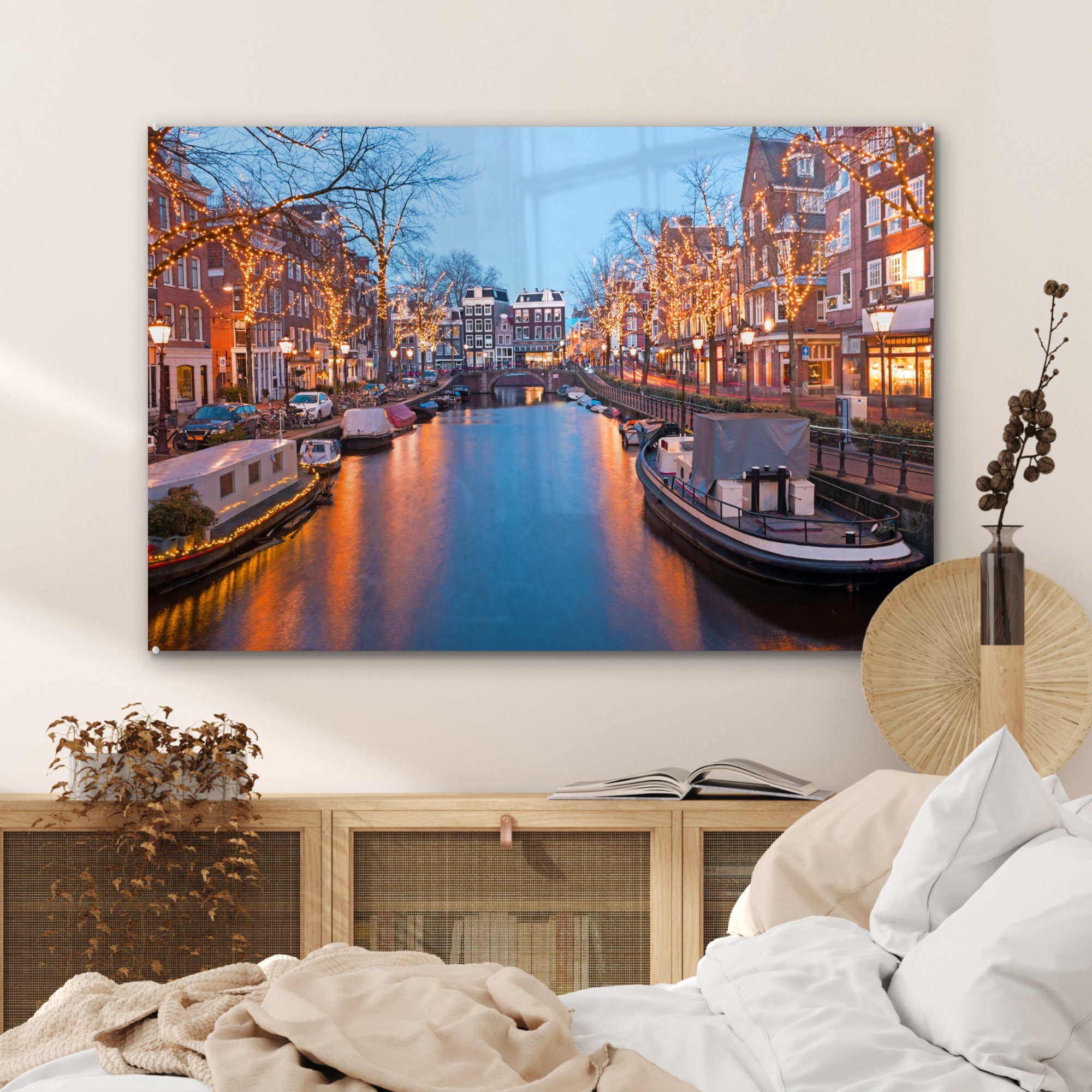 & MuchoWow Acrylglasbild Amsterdam (1 Weihnachten - Schlafzimmer St), Acrylglasbilder Wasser, - Wohnzimmer