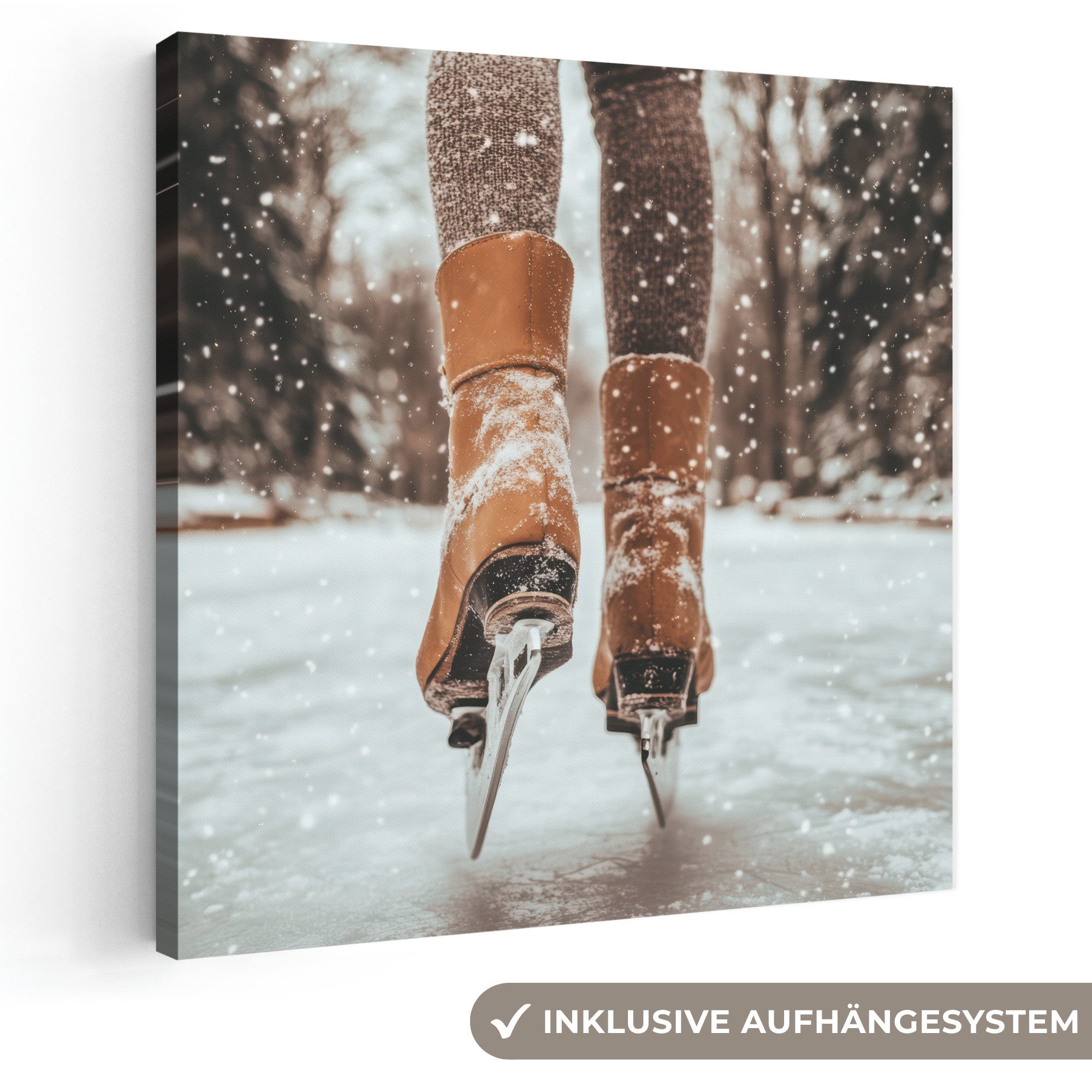 OneMillionCanvasses® Leinwandbild Schlittschuhlaufen - Eis - Winter - Schnee, Fotodruck (1 St), Wandbild, Deko Schlafzimmer Wohnzimmer Flur 20x20 cm