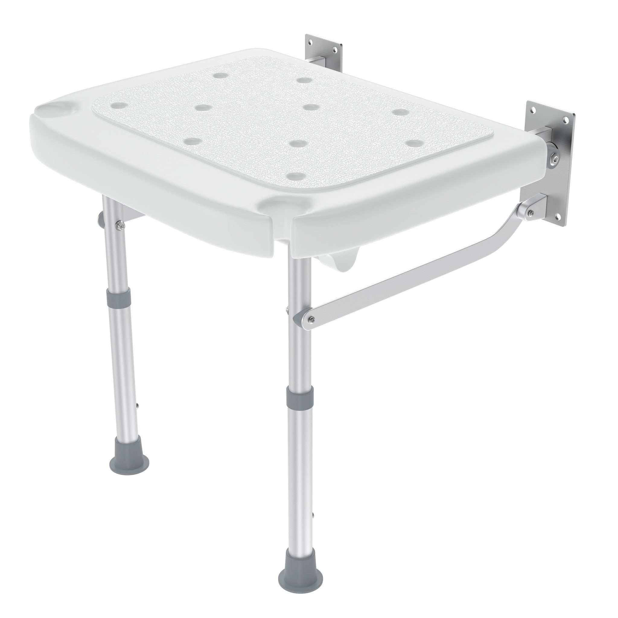 FIVMEN Duschklappsitz Für Wandmontage, Duschstuh mit Stützfüßen, Badestuhl Klappbarer, belastbar bis 150 kg, Mit rutschfesten Füßen, Höhenverstellbar