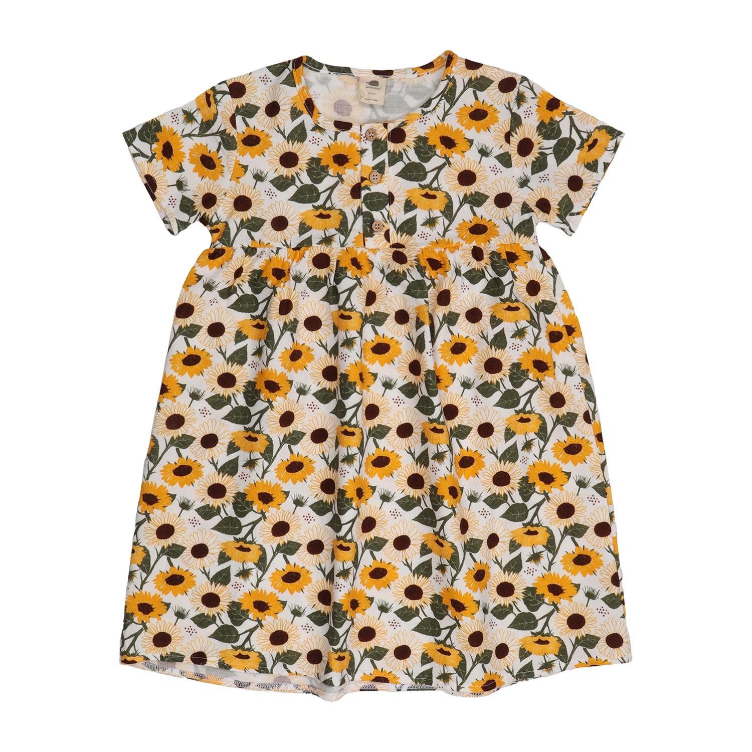 Walkiddy Sommerkleid Bio-Baumwoll Kleid für Kinder mit Sonnenblumenprint Bio Baumwolle,GOTS,Kinderbekleidung,nachhaltige Klamotten,Kleid
