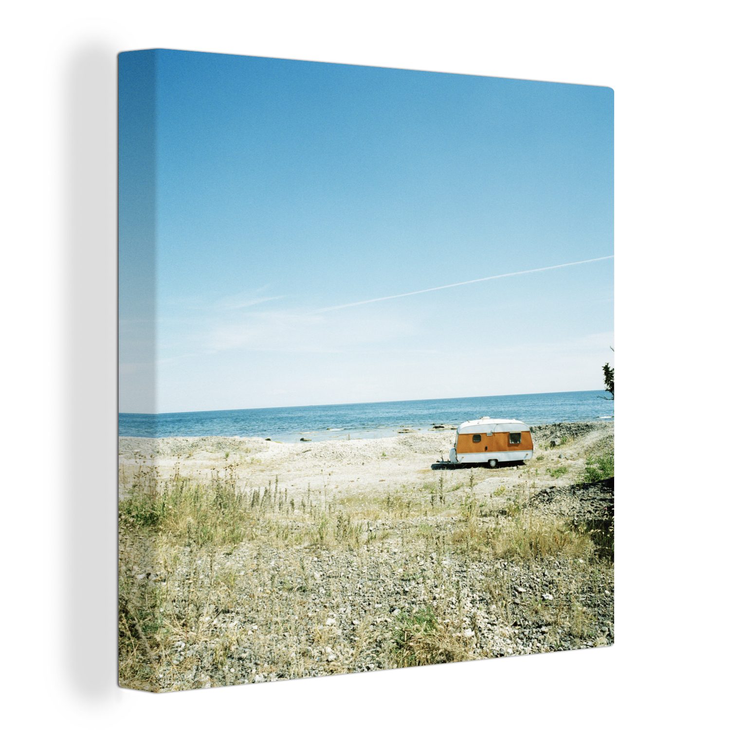 OneMillionCanvasses® Leinwandbild Buntes Bild eines Wohnwagens am Strand, (1 St), Leinwand Bilder für Wohnzimmer Schlafzimmer