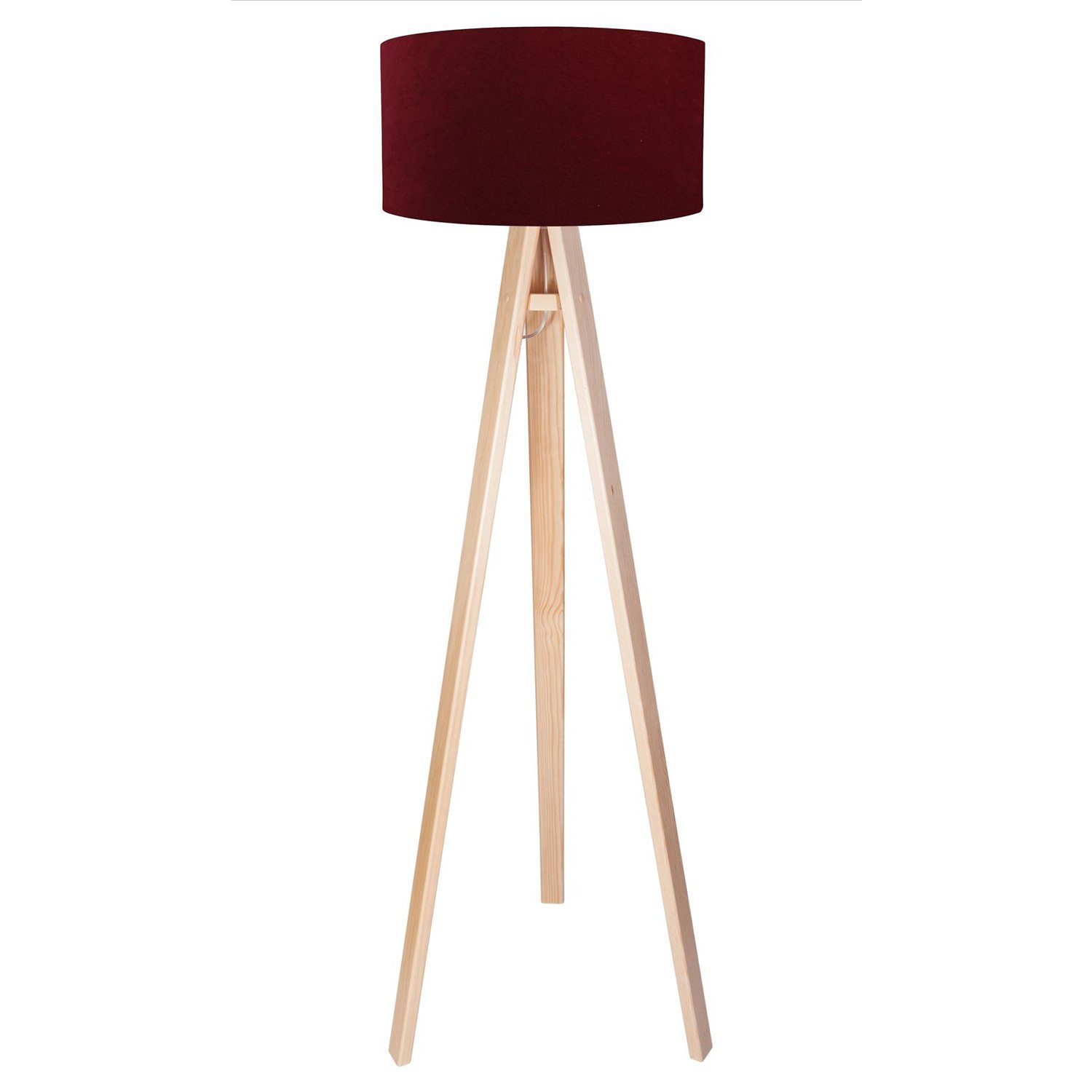 Licht-Erlebnisse Stehlampe AIMEE, ohne Leuchtmittel, Dreibein Standleuchte Bordeaux Rot Silver Holz Stoff klein Wohnzimmer