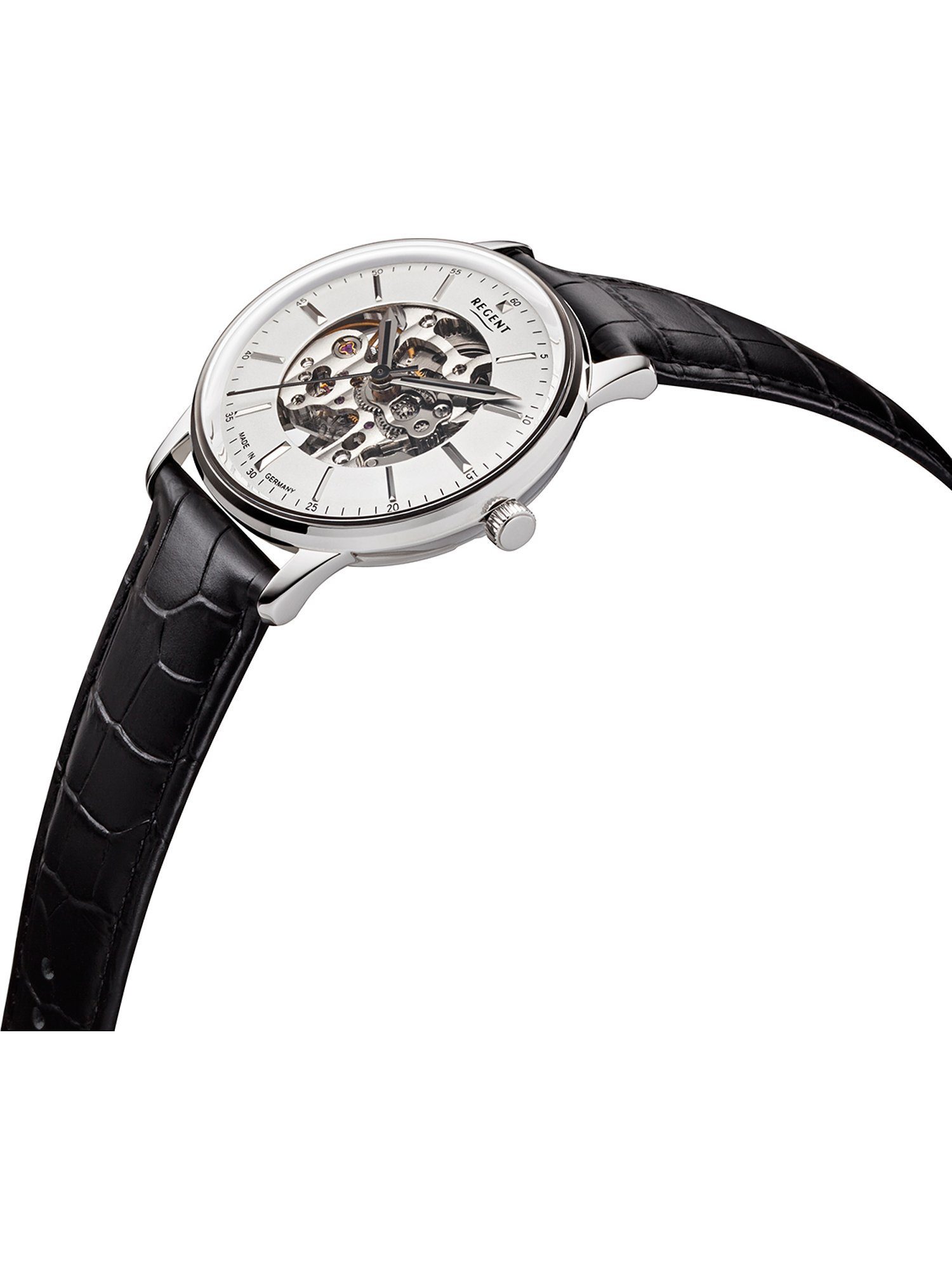 Regent Quarzuhr Regent Herren Uhr GM-1455 Leder, Herren Armbanduhr rund,  mittel (ca. 38mm), Lederarmband, Material: PVD beschichtet