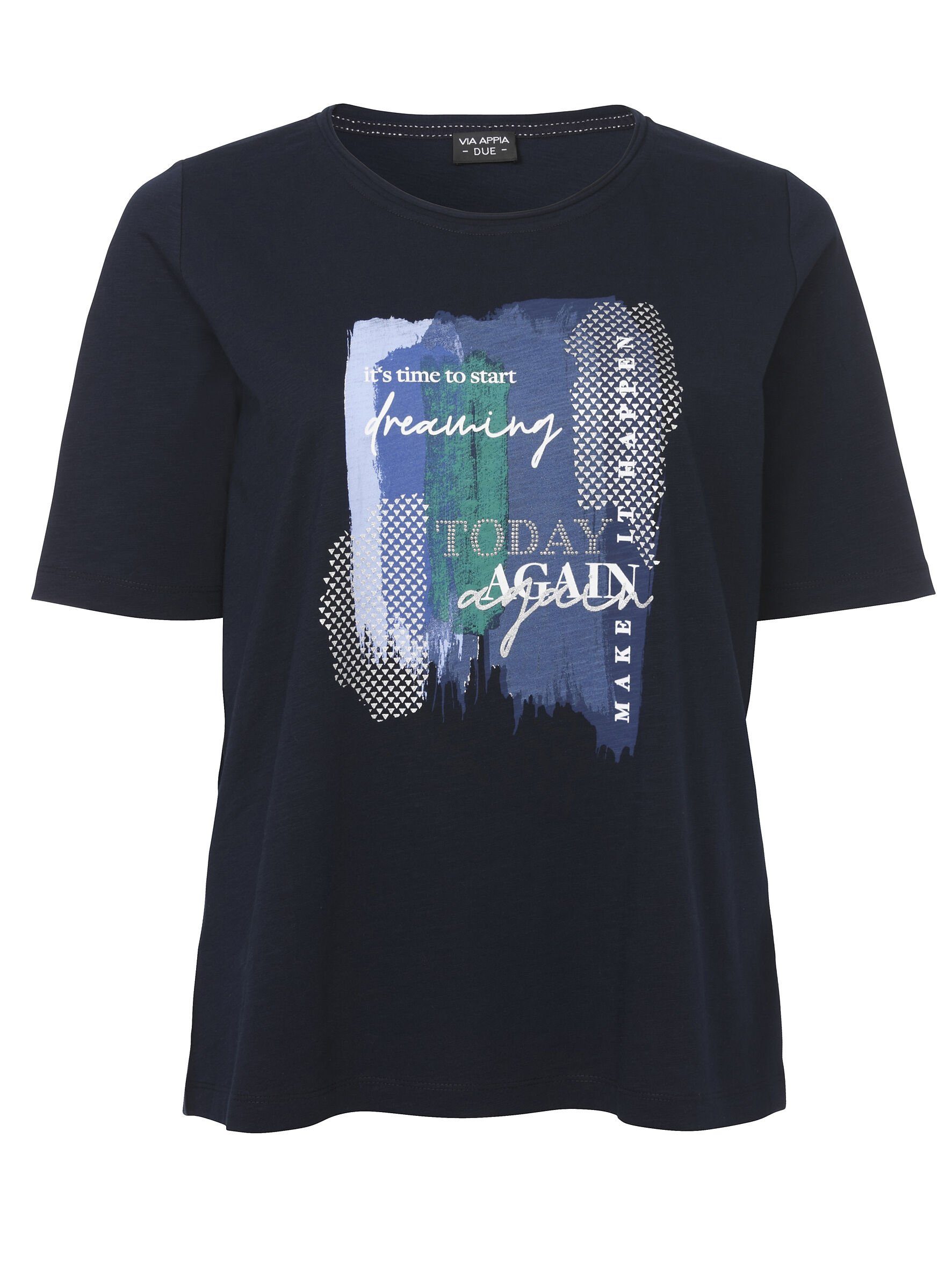 VIA APPIA DUE Rundhalsshirt Modernes T-Shirt mit Schmucksteinen mit Rundhalsausschnitt