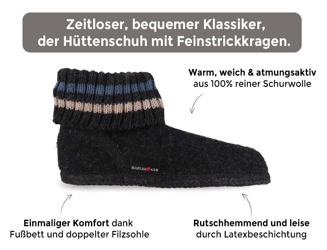 Haflinger Hüttenschuhe Paul Hausschuh mit Feinstrickkragen