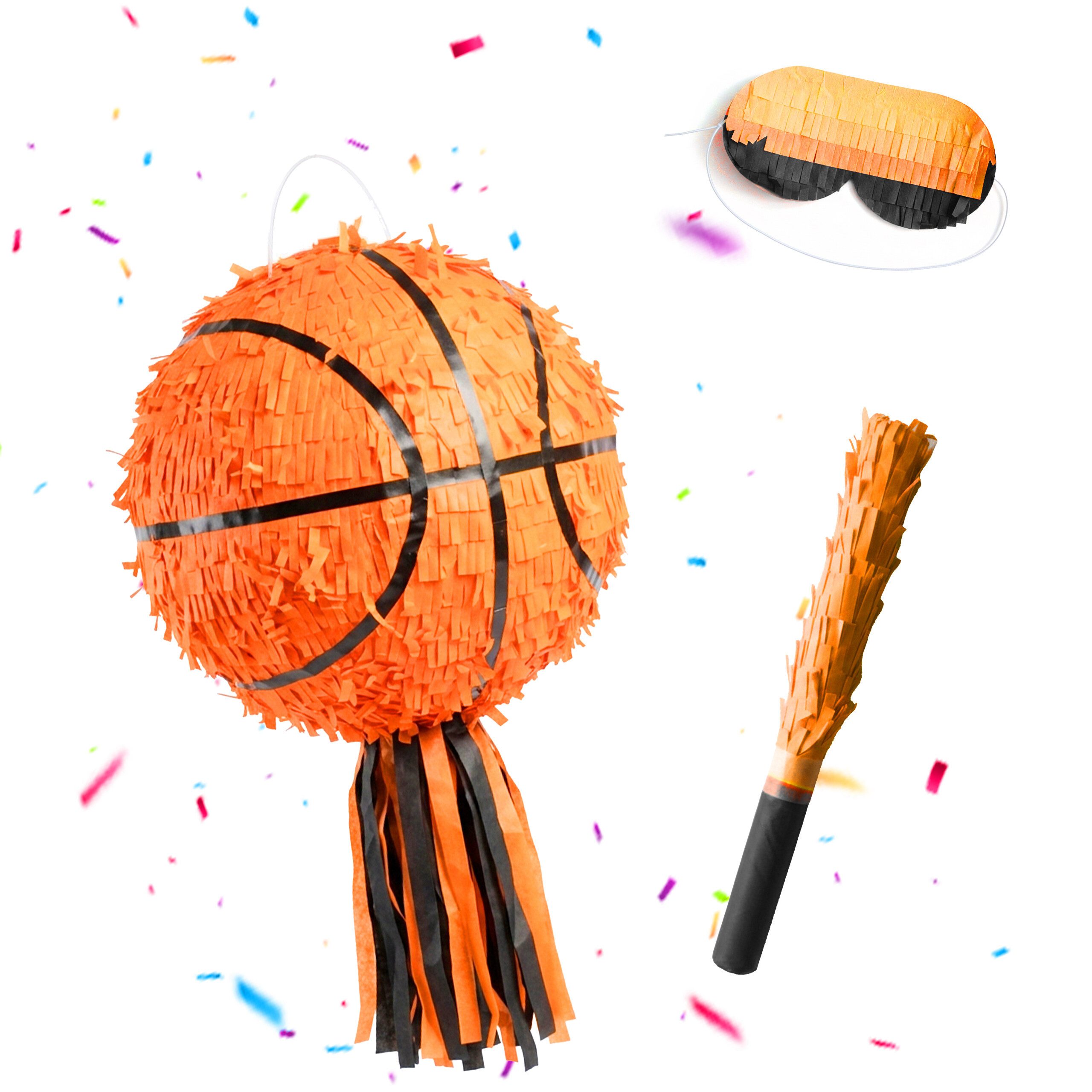 relaxdays Pinata Set Ball mit Stab & Maske, Basketball