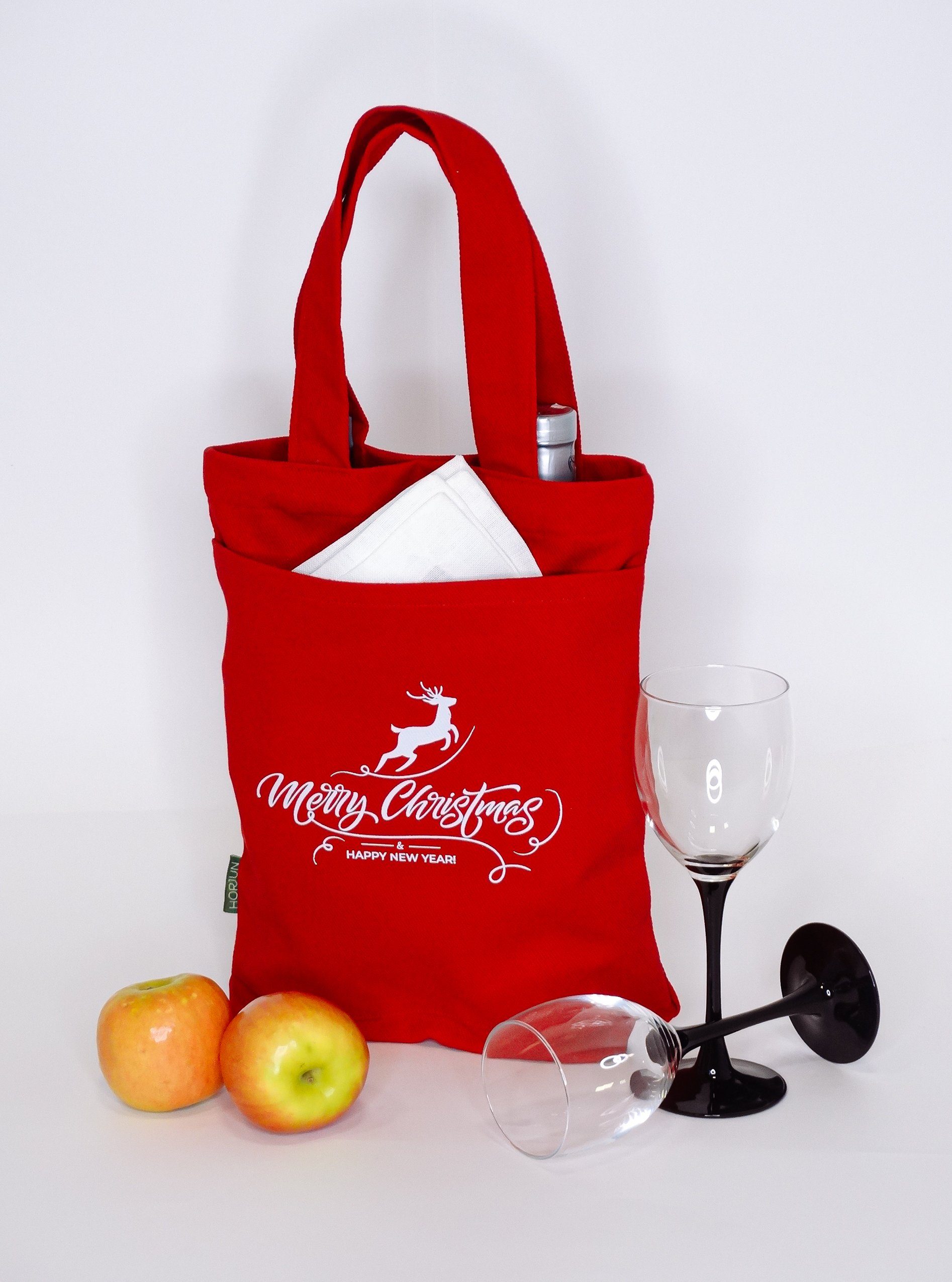 Horjun Flaschenträger Weinsäckchen, Wein Geschenktaschen (Weihnachtsgeschenke, 2-St., Flaschenkorb), 100% Baumwolle, Gabardine Stoff