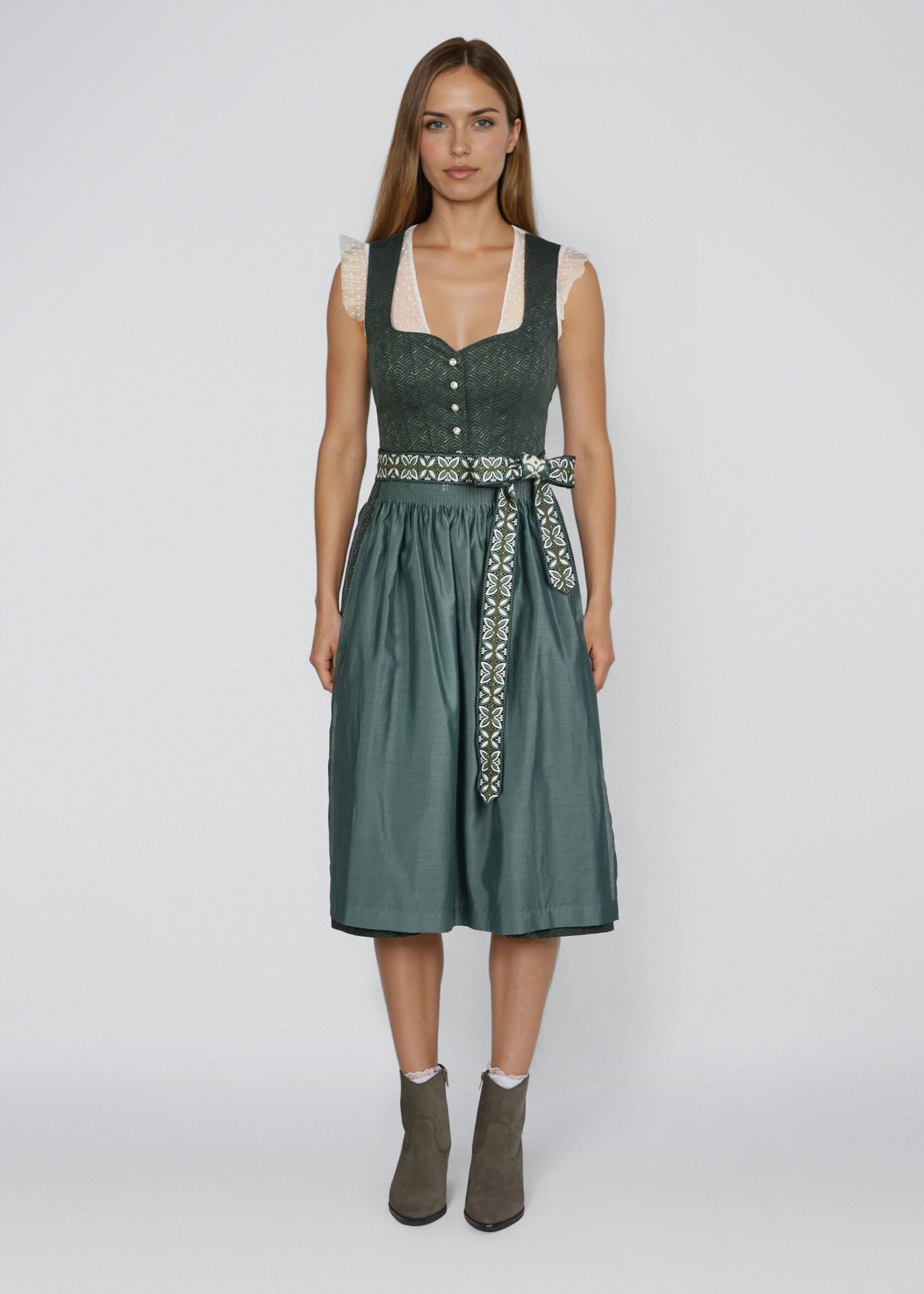 Spieth & Wensky Dirndl Heidi extravagantes Schürzenband, Glitzerknöpfe