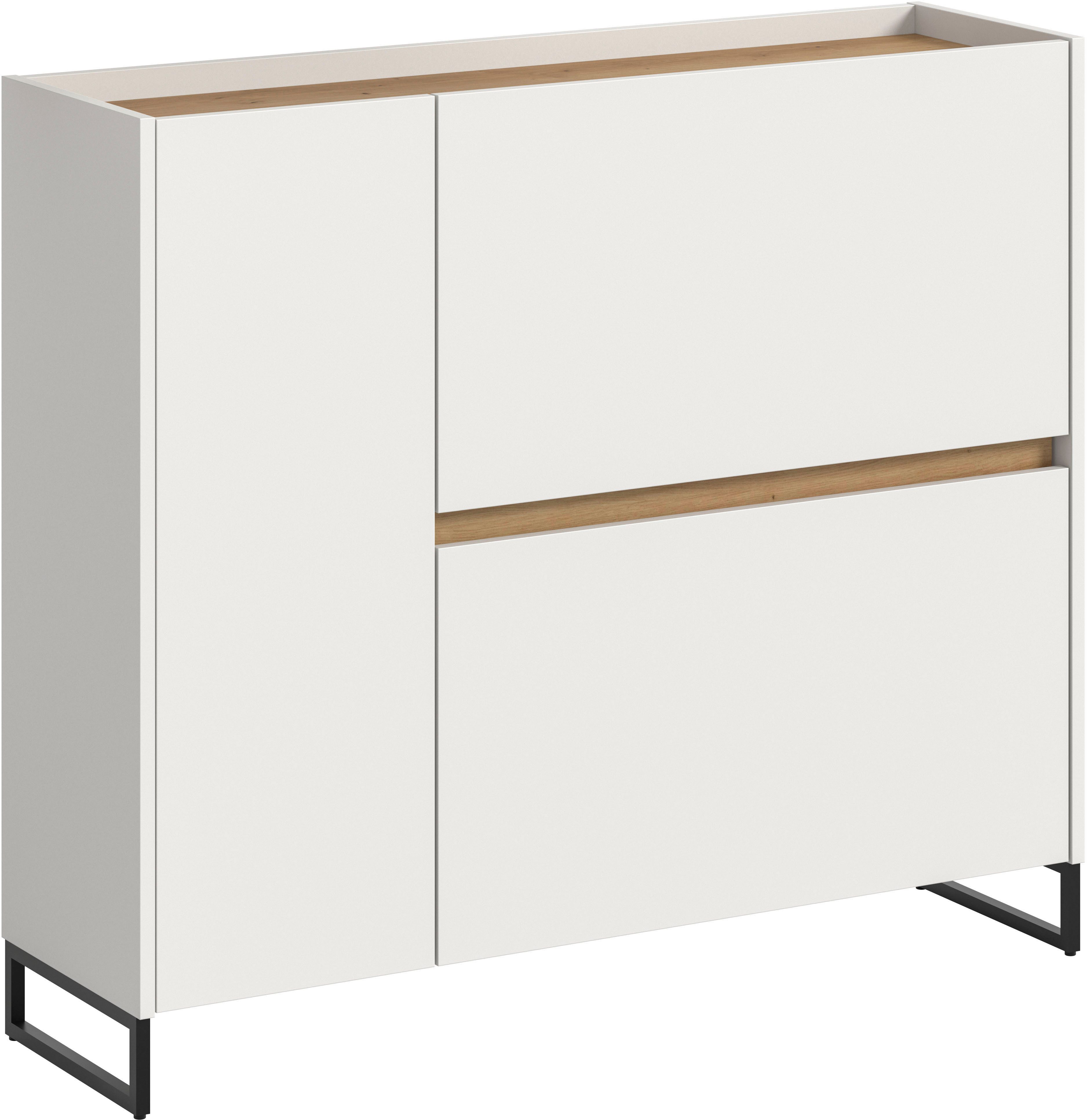 INOSIGN Schuhschrank EVRID, Breite 110cm, 1 Tür, 2 Schuhwalzen, inkl. Metall-Kufenfüße (1-St., individuell mit anderen Artikel der Serie EVRID erweiterbar) Schuhkommode, Kommode, Sideboard, Garderobenschrank, Flurkommode