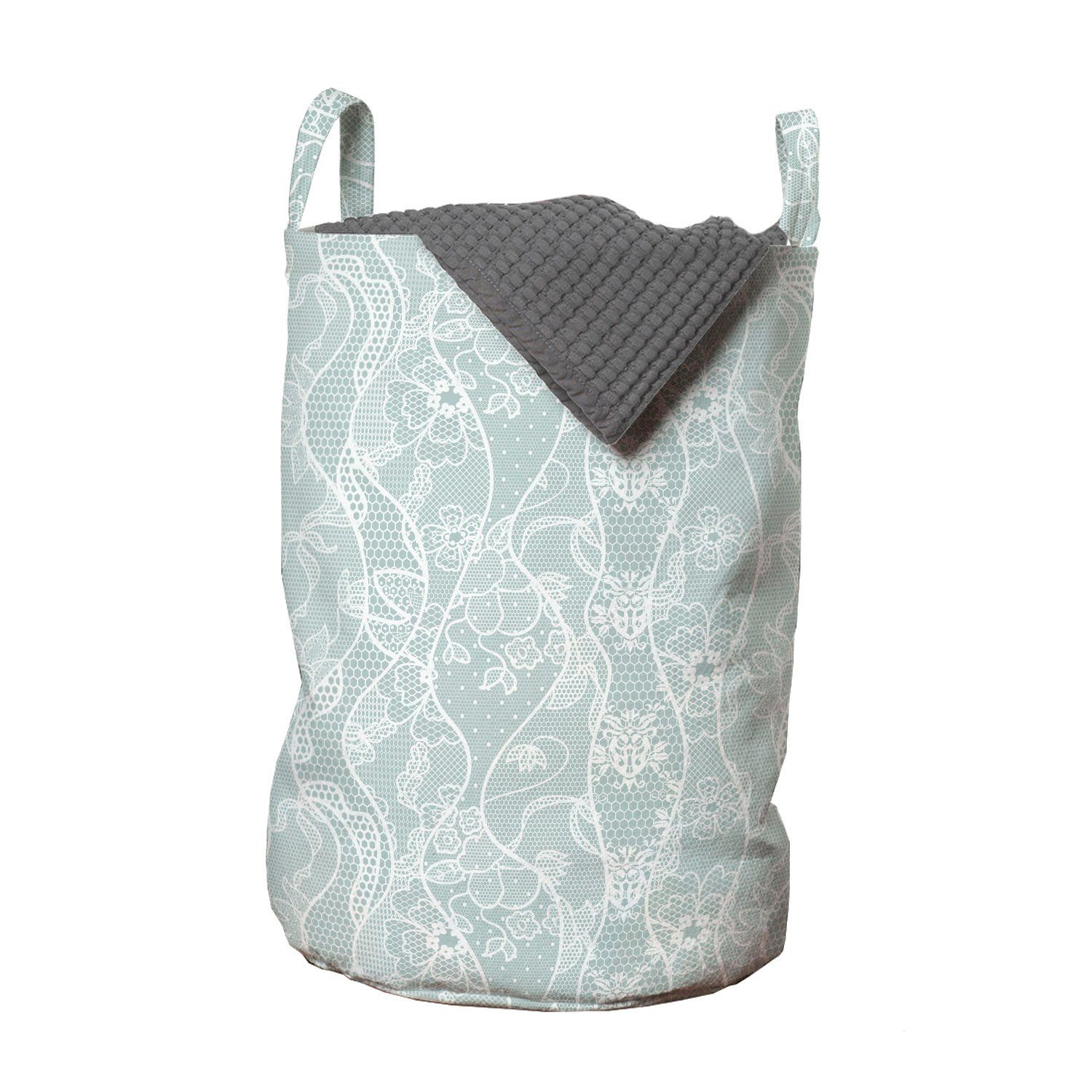 Abakuhaus Wäschesäckchen Wäschekorb mit Griffen Kordelzugverschluss für Waschsalons, Jahrgang Floral-Spitze-Muster