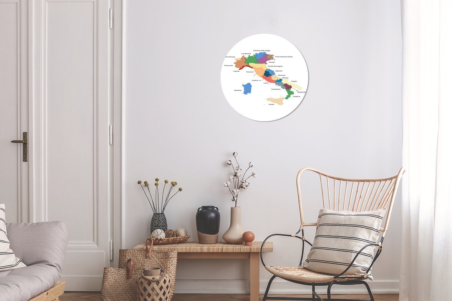 (1 St), Wanddekoration Karte Wandbild, MuchoWow Rundes Gemälde Regionen der Italiens, Forex, cm 30x30 Kreis Wohnzimmer,