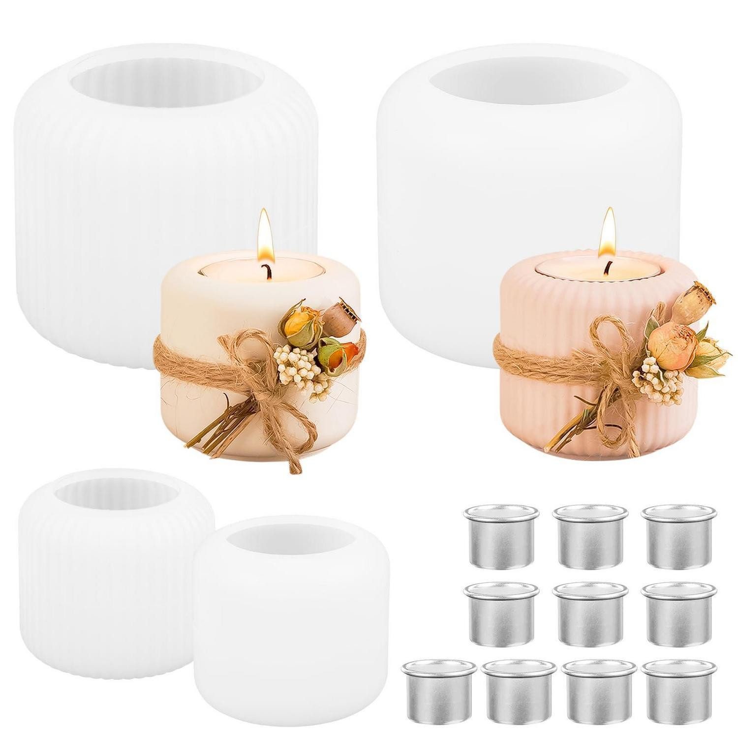 LuxusKollektion Kerzenständer Silikonform Kerzenhalter 4er Set + Metall Kerzenständer 10er (1 St)