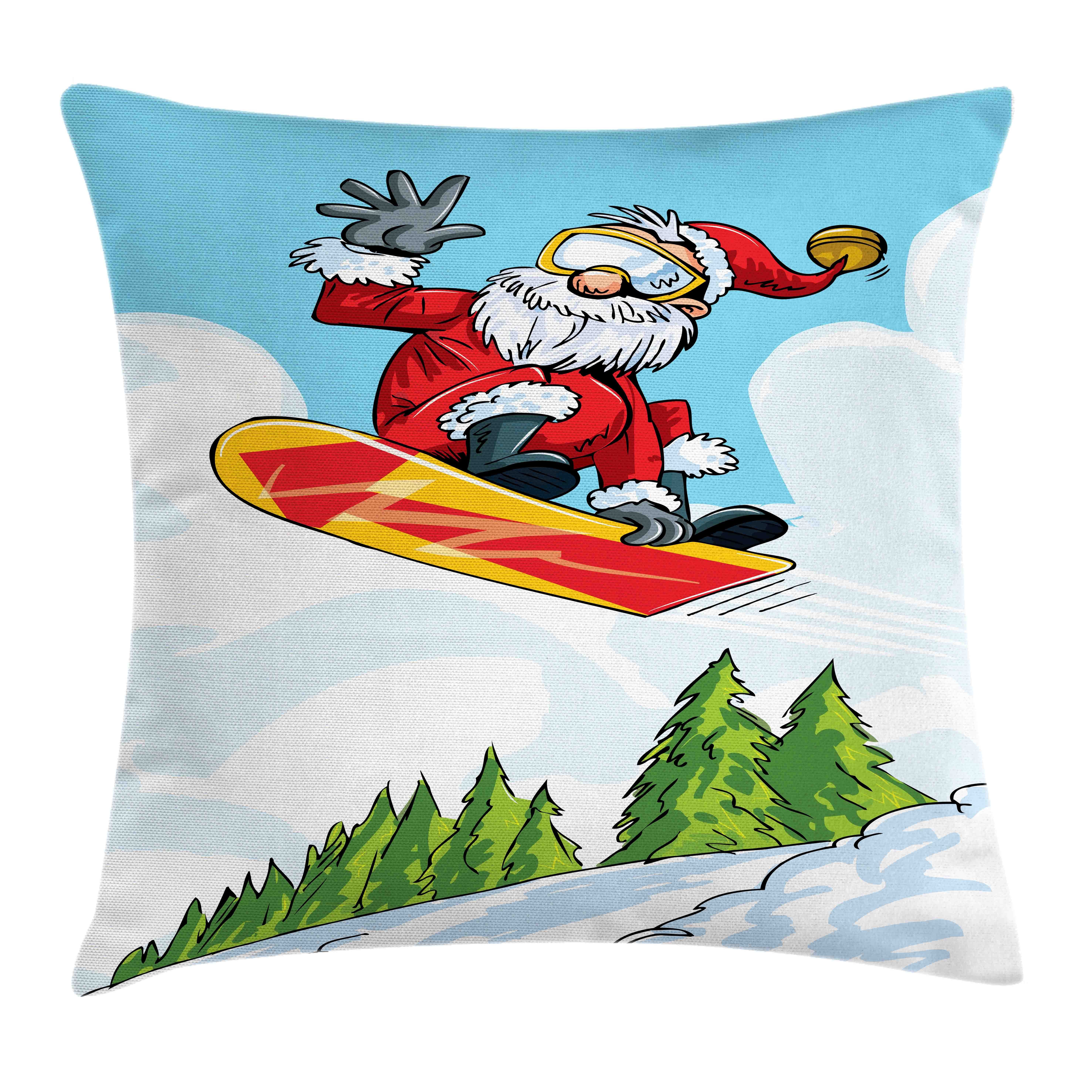 Weihnachtsmann Snowboard mit Kissenhülle Springen (1 Kissenbezüge Abakuhaus Farbfesten Sie Druck, Beidseitiger Reißverschluss Farben Stück), Pines auf