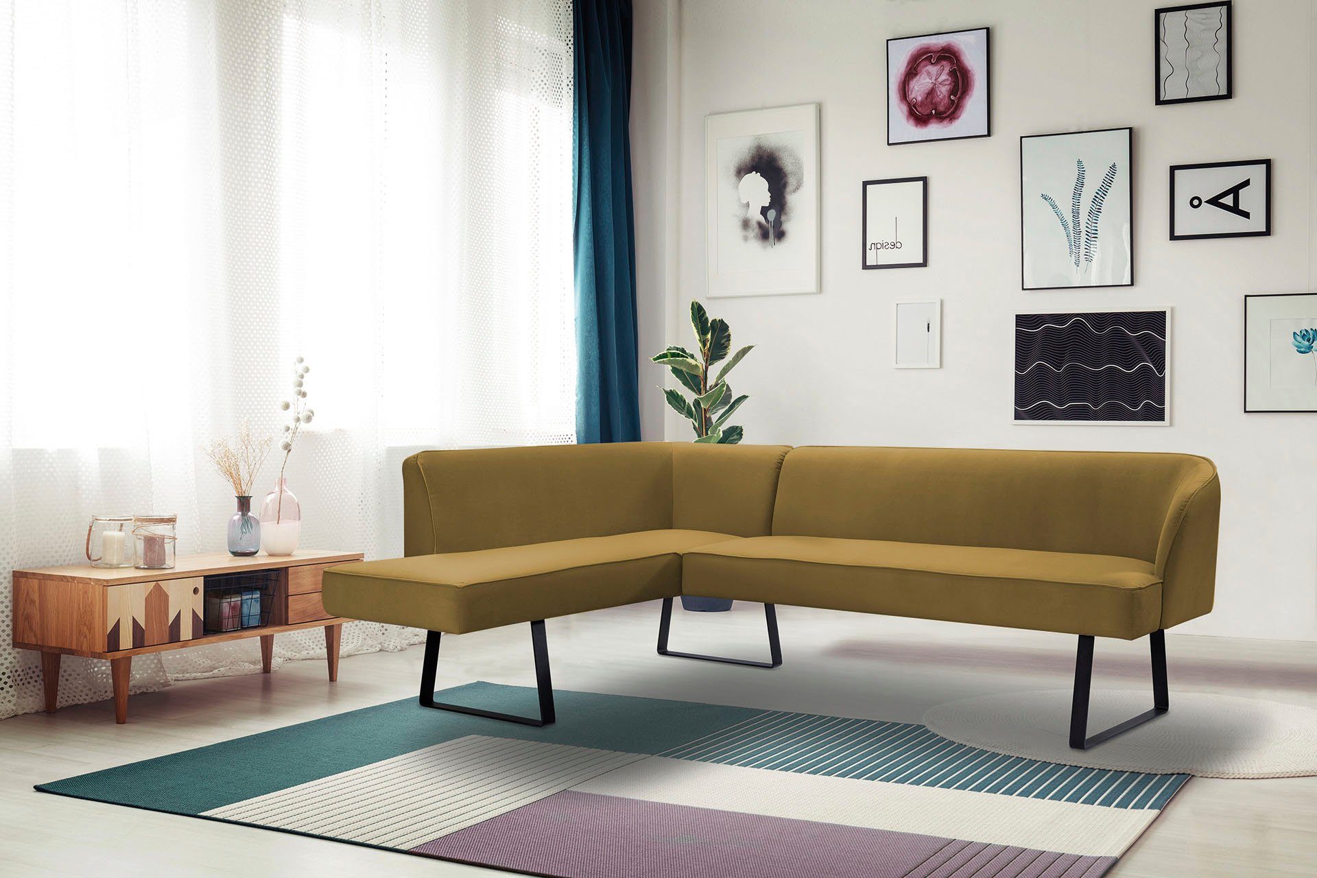 exxpo - sofa fashion Eckbank Americano, mit Keder und Metallfüßen, Bezug in verschiedenen Qualitäten