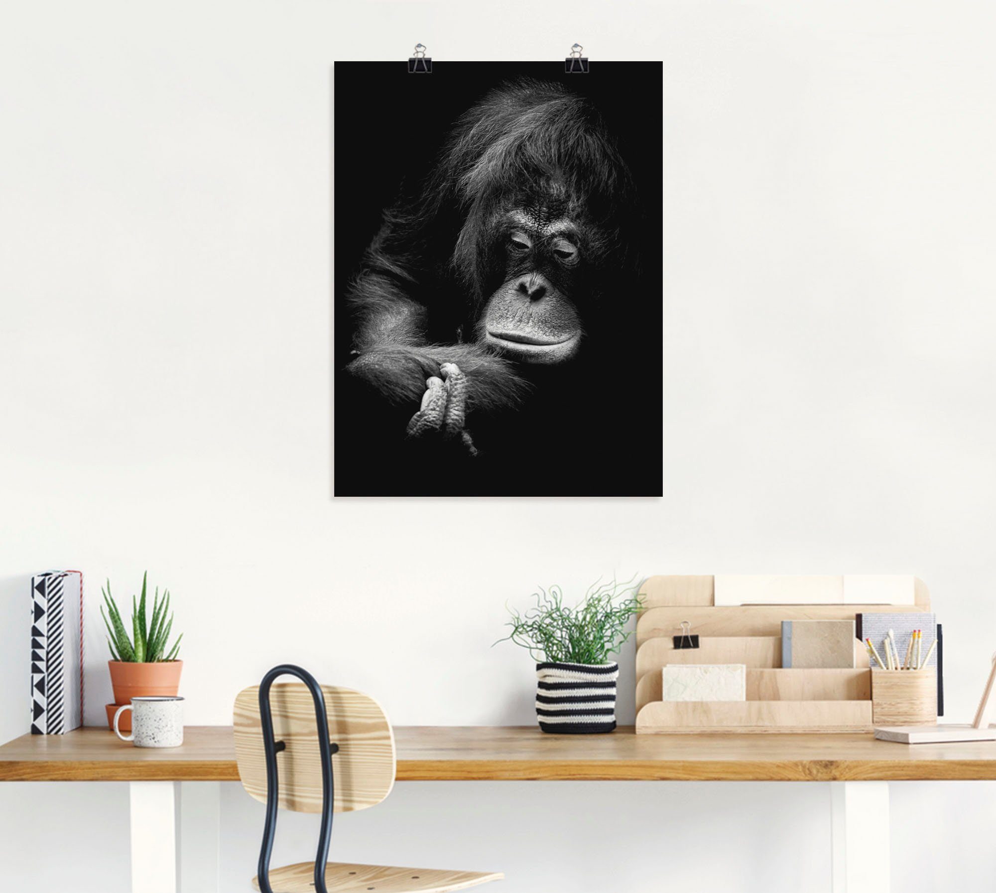 Artland Wandbild Poster Leinwandbild, nachdenkliche (1 oder St), Utan, in Affenbilder Größen als Der Orang versch. Wandaufkleber Alubild