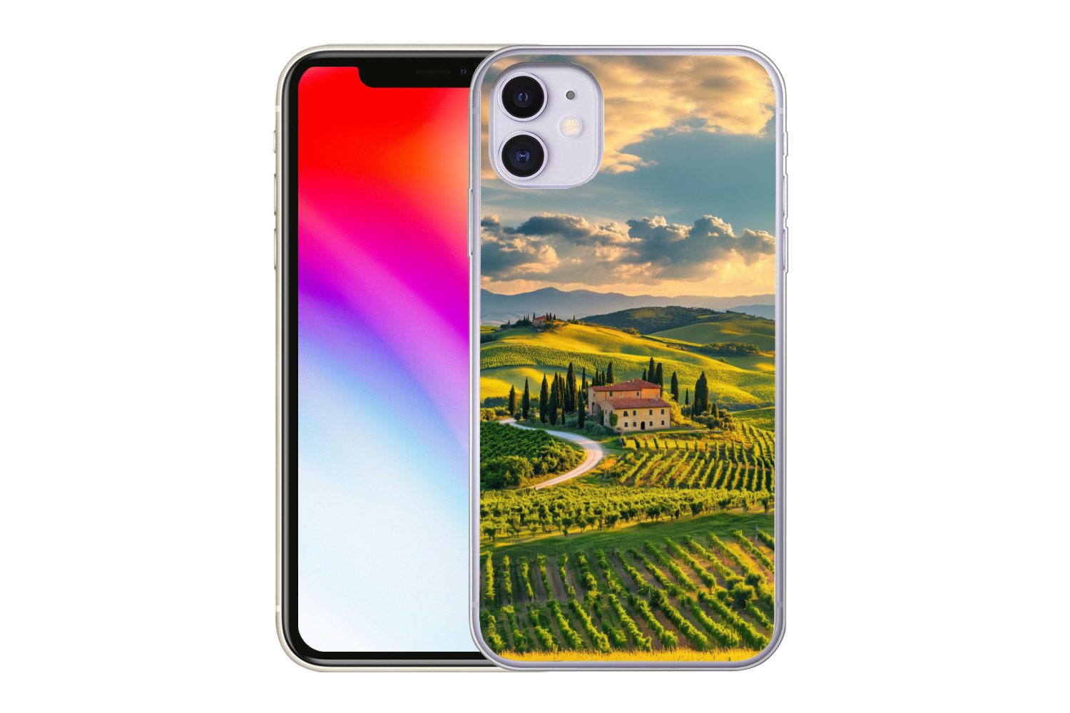 MuchoWow Handyhülle für Apple iPhone 11 Toskana - Landschaft - Weinberge, Smartphone-Bumper, Print, Handy Schutzhülle Dünn