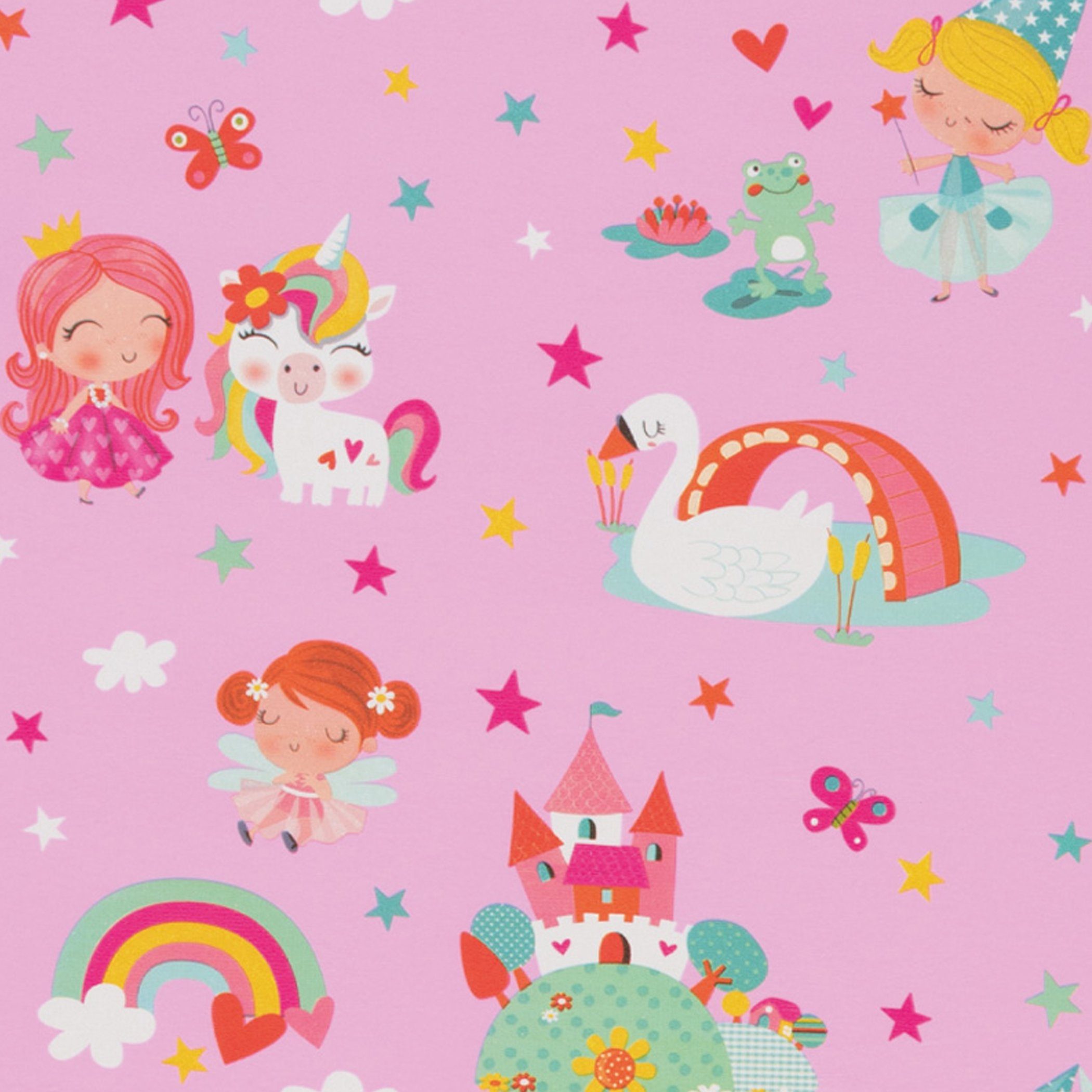 Star Geschenkpapier, Geschenkpapier kleine Prinzessin mit Einhorn 70cm x 2m Rolle rosa