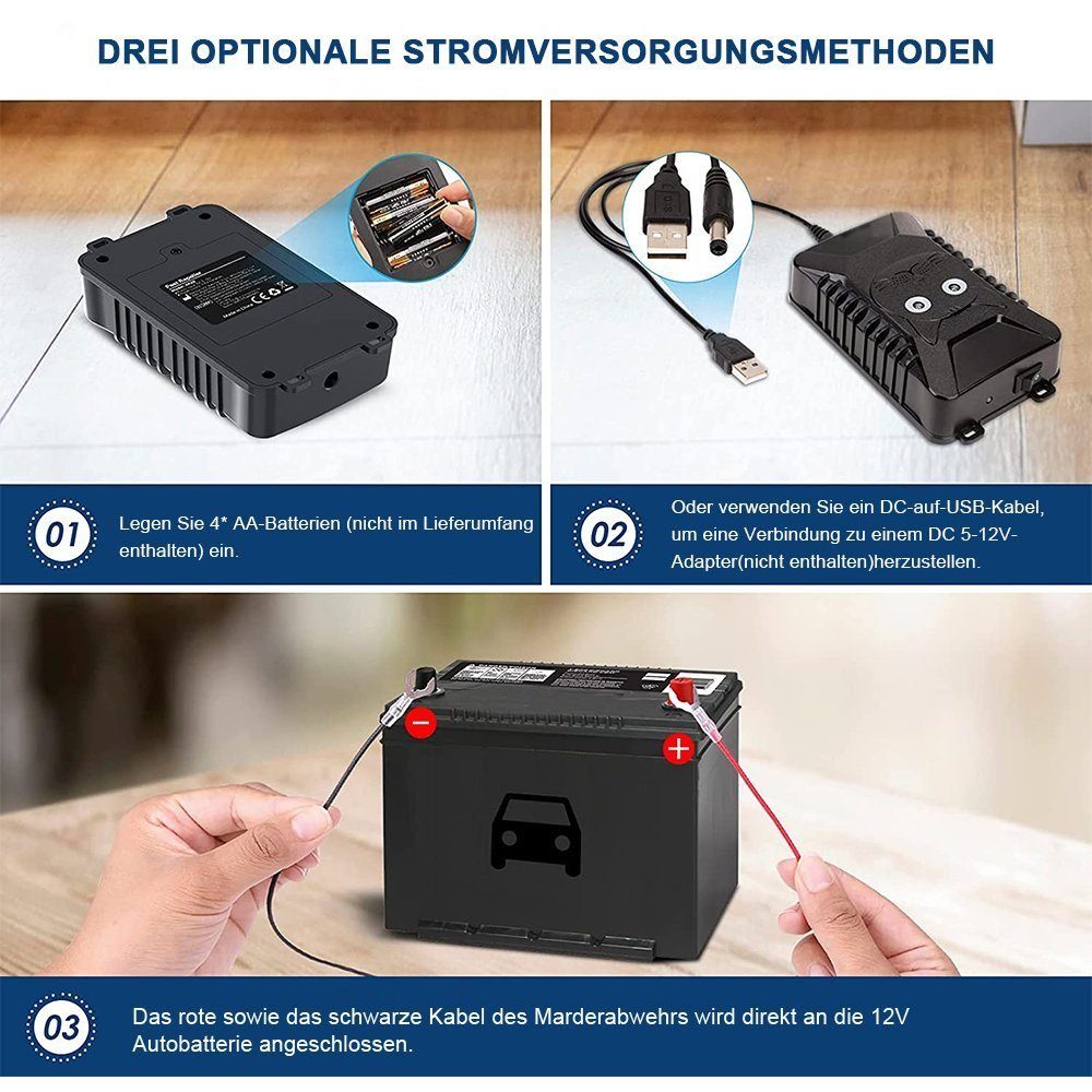 XERSEK Ultraschall-Tierabwehr DC 5-12V Ultraschall Marderschutz Auto Marderschreck Marderabwehr, 18-36kHz 0.1W Schwarz 1-tlg. – Bild 4 von 5