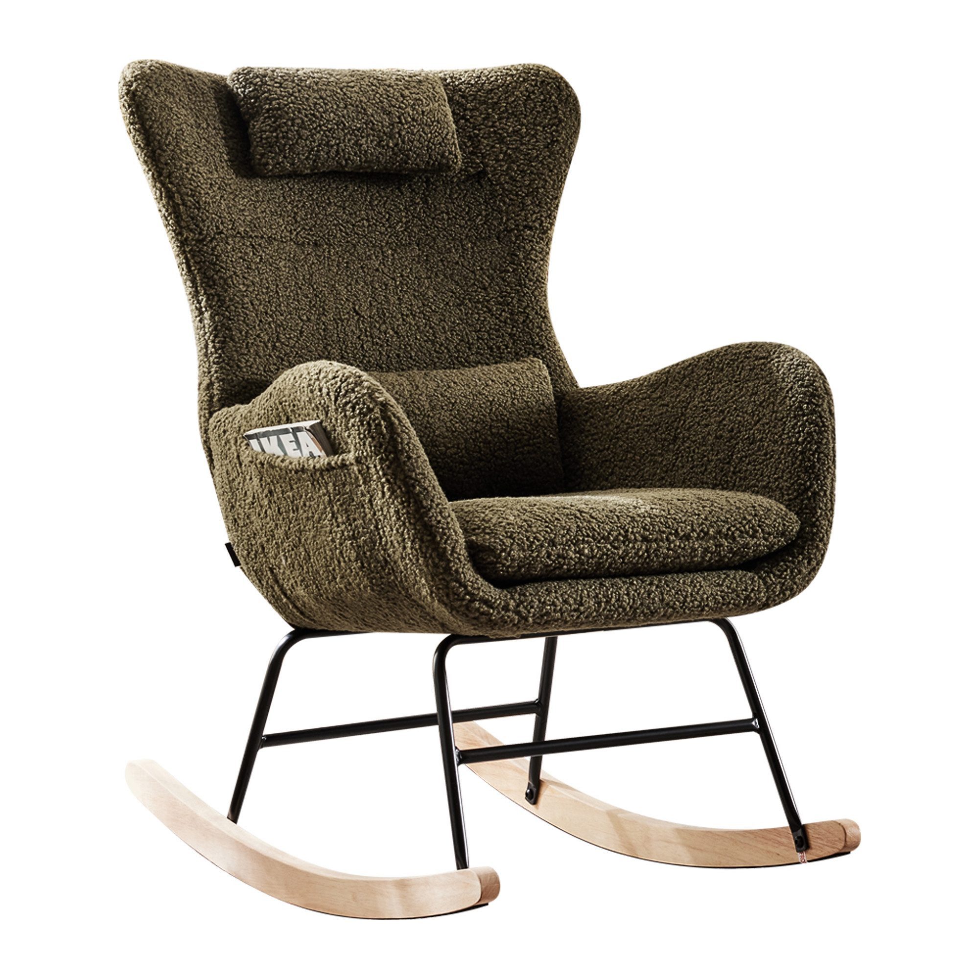 OKWISH Schaukelstuhl Teddy Plüsch-Swingsessel mit Holzsockel (Schaukelstuhl günstig online kaufen