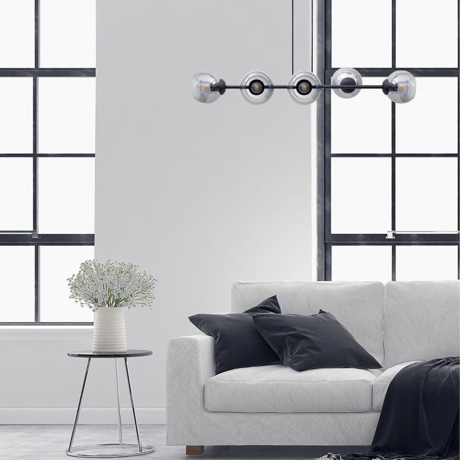 Licht-Erlebnisse Pendelleuchte STAMGUI, ohne Leuchtmittel, Metall Rauchglas E27 H: max. 90 cm Schwarz Rauchgrau Kugel Schirm