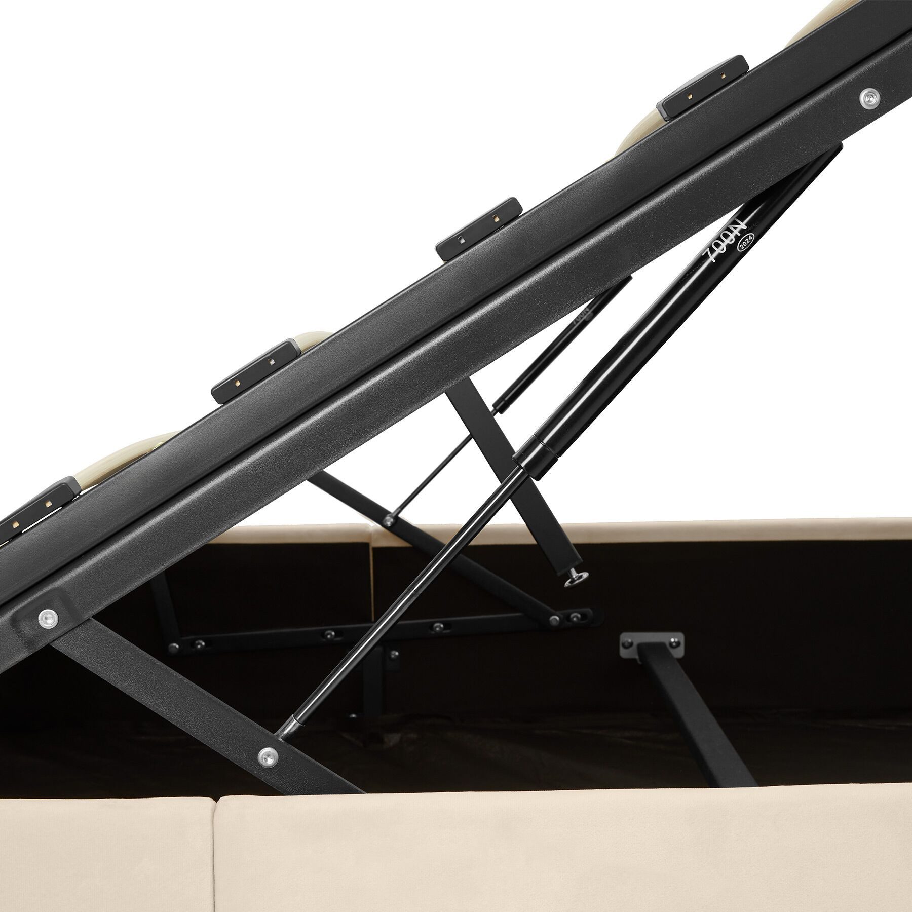 tectake Polsterbett Komfortbett mit LED-Leisten & Stauraum - Samtoptik mit Steppmuster (Bettset mit Matratze, in Samtoptik Sand), Matratze mit Komfortschaumkern – Bild 4 von 5