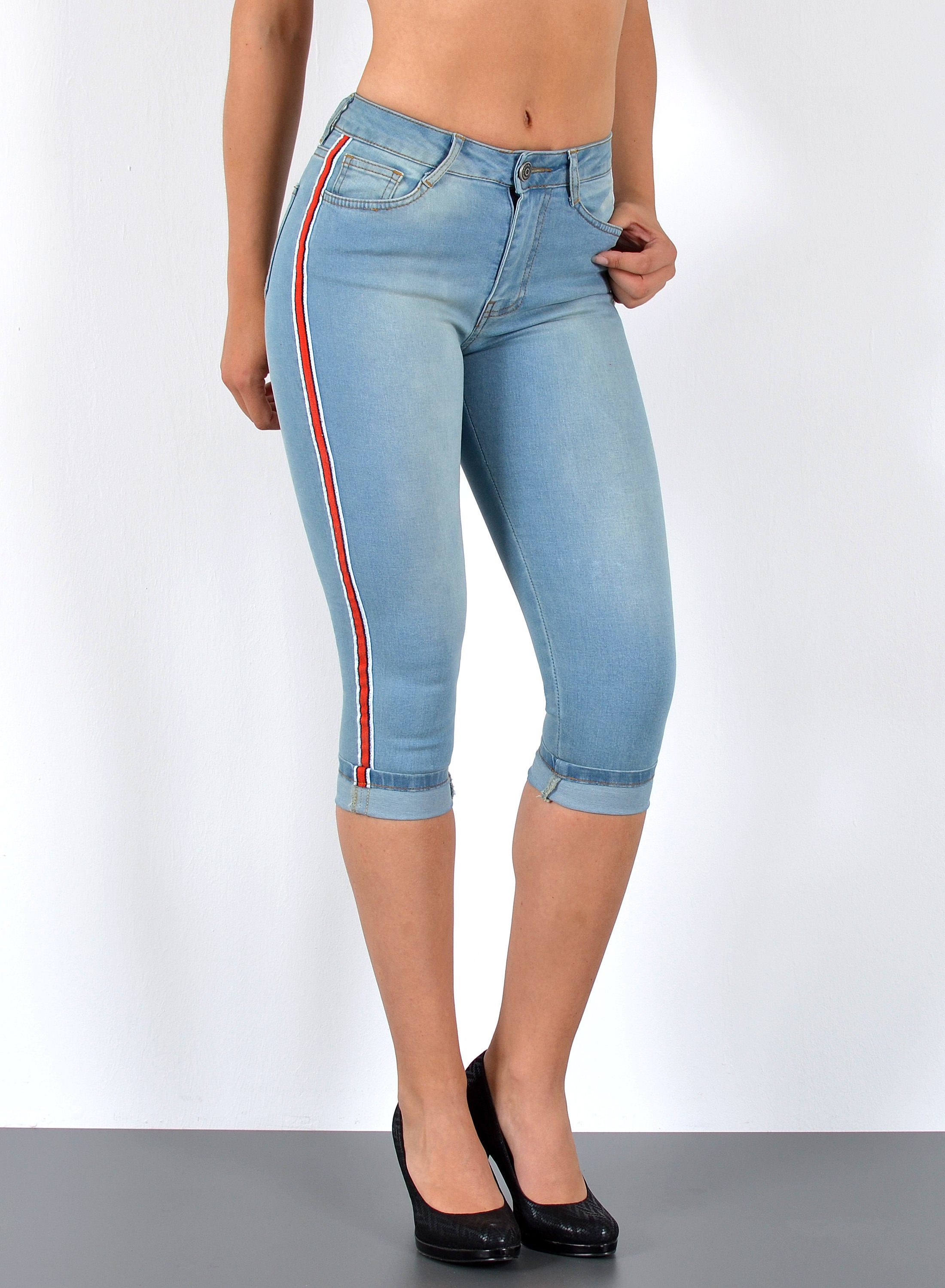 ESRA Caprijeans 3/4 Jeans Hose Capri Jeans mit Seitenstreifen Caprihose Dam günstig online kaufen