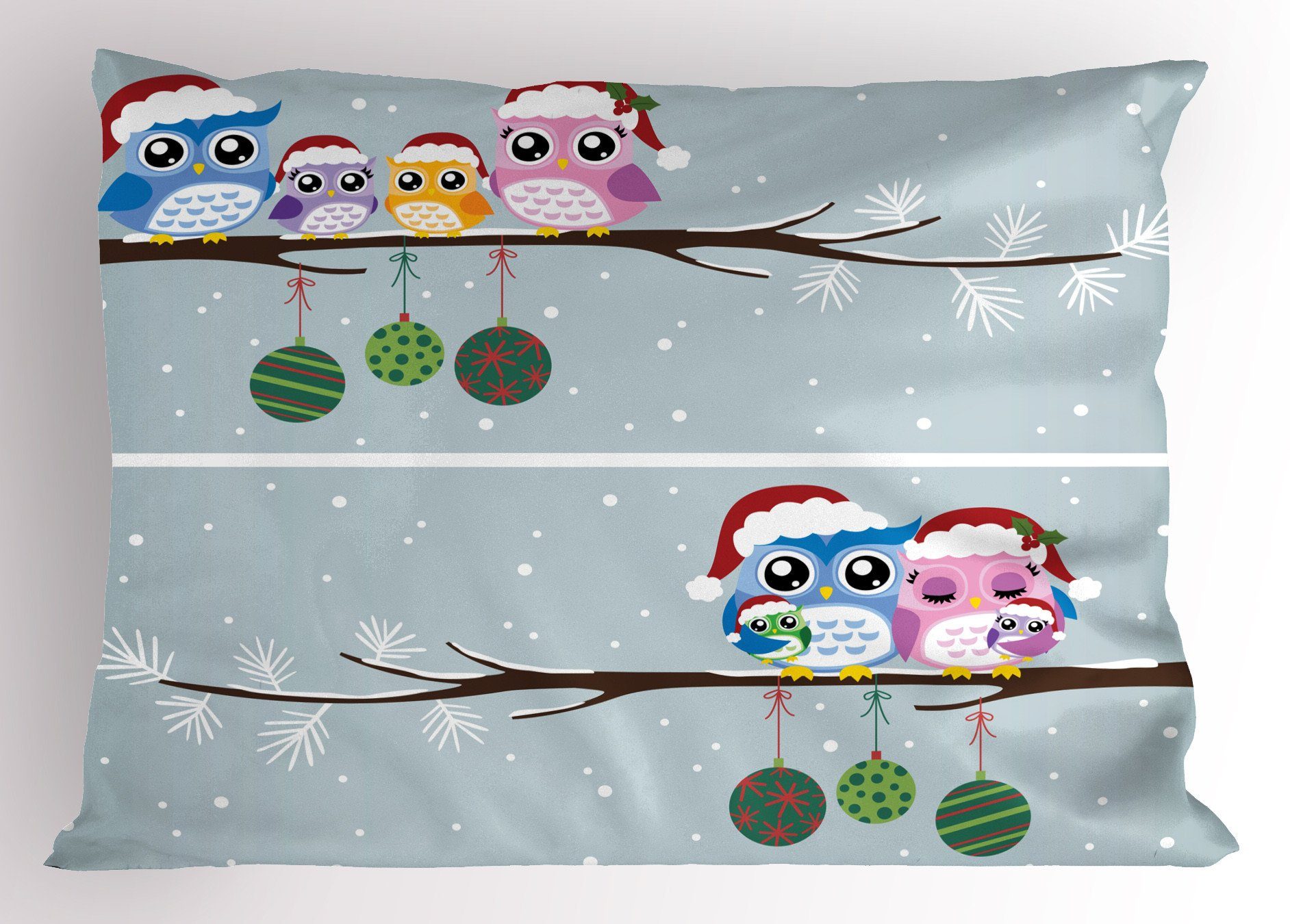 Kissenbezüge Dekorativer Standard King Size Gedruckter Kissenbezug, Abakuhaus (1 Stück), Eule Weihnachtsfamilie auf Baum