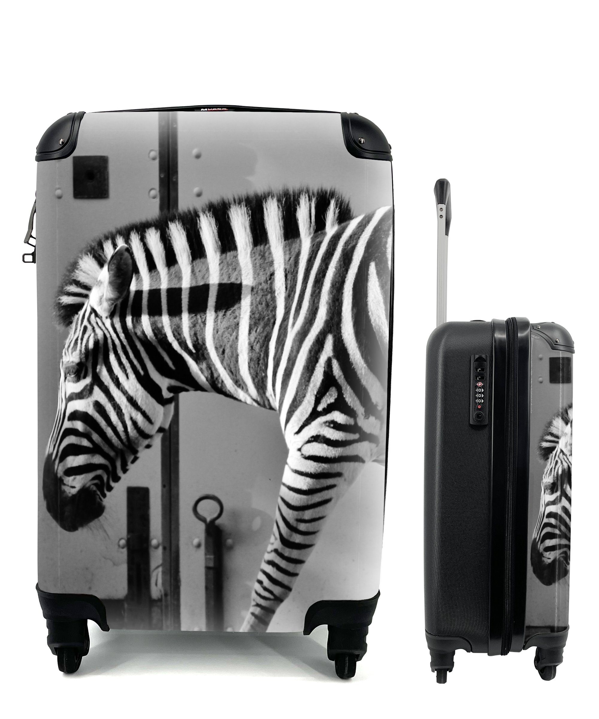MuchoWow Handgepäckkoffer Zebra - Wand - Tür - Tiere - Schwarz und weiß, 4 Rollen, Reisetasche mit rollen, Handgepäck für Ferien, Trolley, Reisekoffer