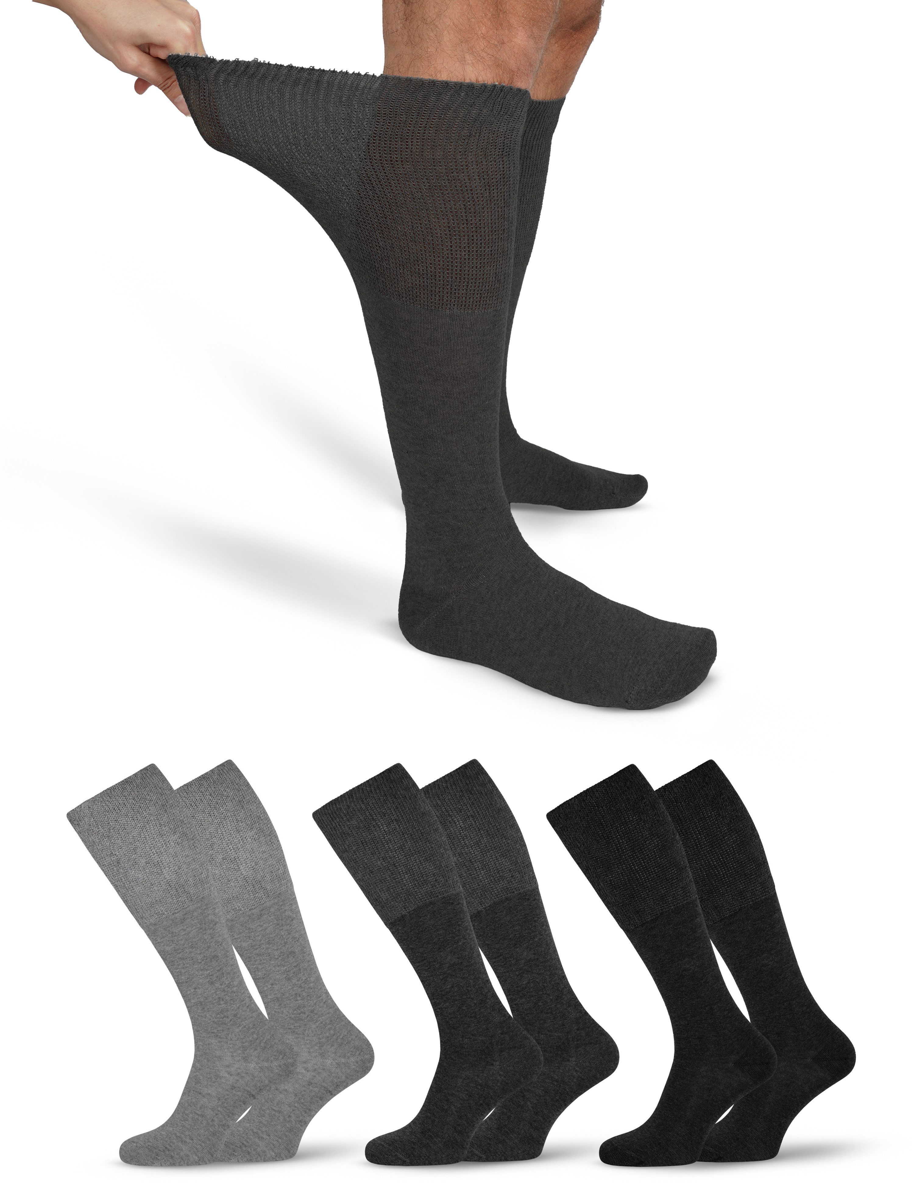 OCERA Kniestrümpfe 3 Paar Kniestrümpfe Unisex für Diabetiker, ohne drückenden Gummibund (Packung, 3-Paar, 3 Paar) Elastischer Komfortbund