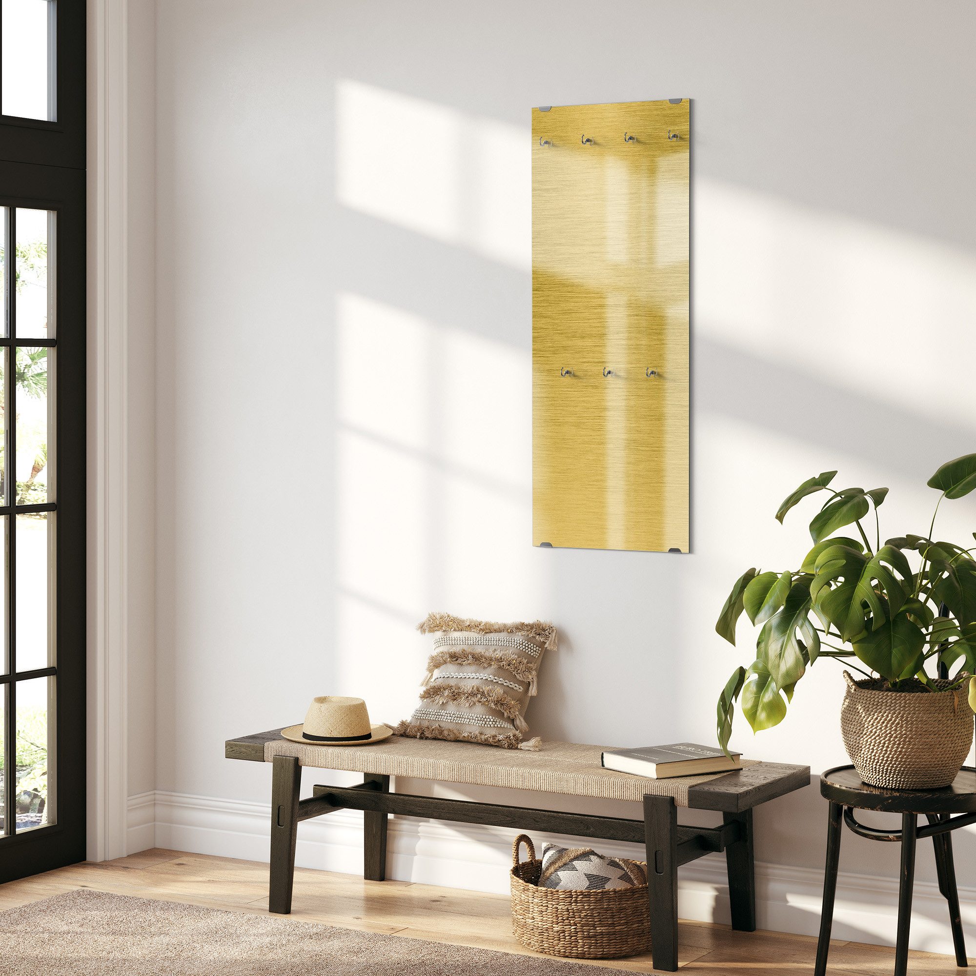 DEQORI Kleiderhaken 'Gebürstete Goldoberfläche', Glas Garderobe hängend Flur Jackenhalter modern Wandgarderobe Haken