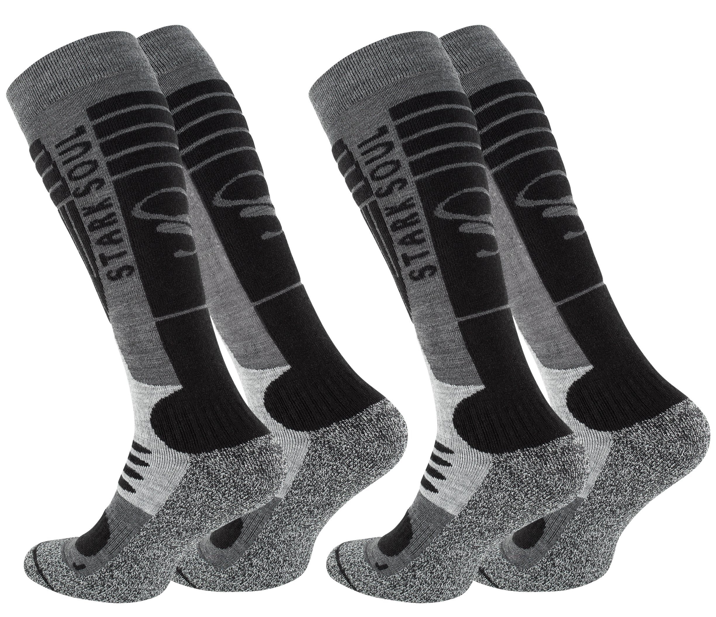 Stark Soul® Skisocken Ski & Snowboard Socken mit Spezialpolsterung, 2 Paar, Funktionssocken 2er-Pack, weiche Polsterungen an den Belastungszonen, Dehnungszonen am Knöchel und Spann, Weiche Zehennaht Grau-Schwarz