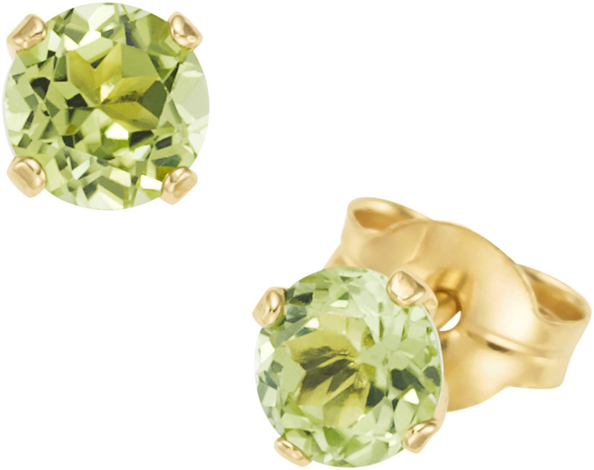 Firetti Paar Ohrstecker Schmuck Geschenk Gold 375 Ohrschmuck Ohrringe Edelstein Krappenfassung, mit Blautopas, Citrin oder Peridot