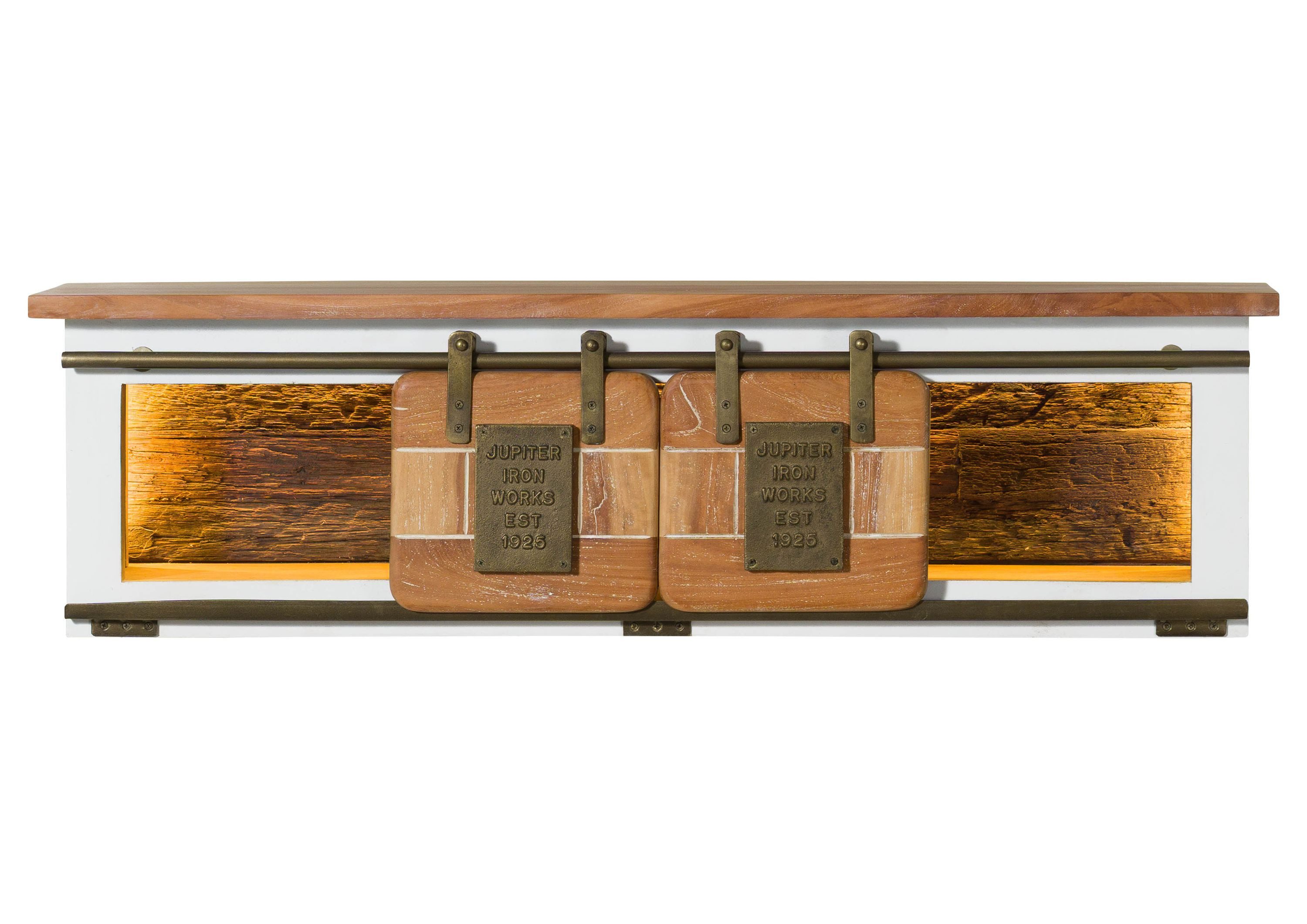 Massivmoebel24 Wandregal RAILWAY LUX, 1-tlg., Mango / Altholz 130x25x35 weiß lackiert RAILWAY LUX #552