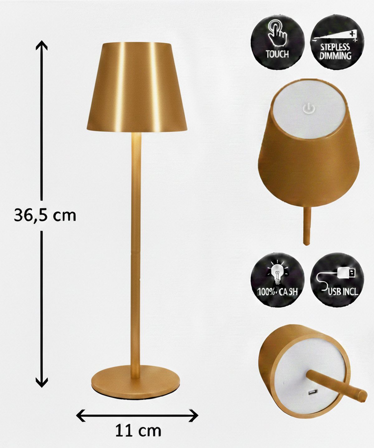 Coen Bakker Deco BV LED Außen-Tischleuchte Touch Tischlampe Dimmbar Akku IP44 Glatt Groß, Touch-Funktion, LED fest verbaut, Kaltweiß, Warmweiß, Tageslichtweiß – Bild 3 von 5