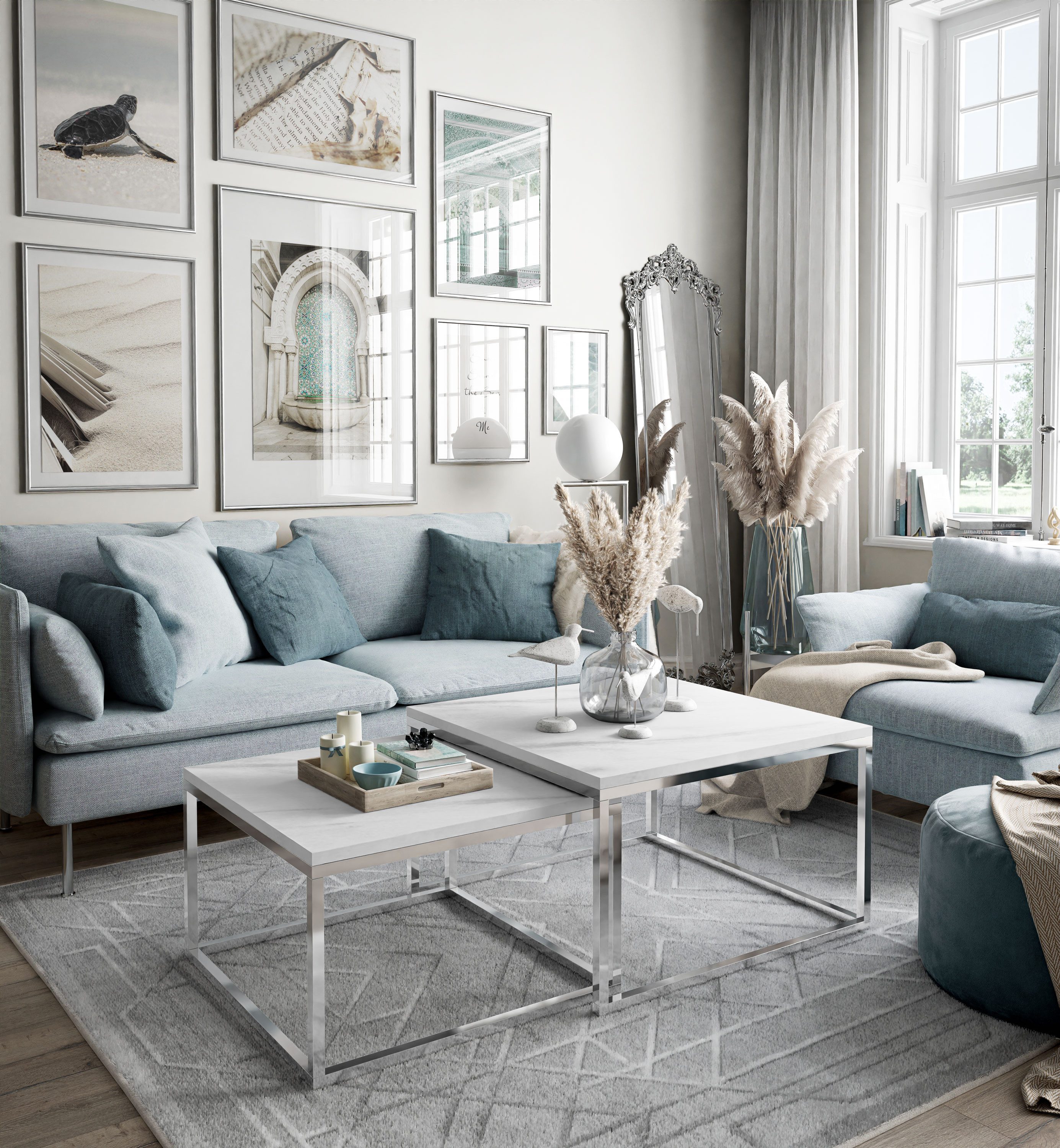 Lookway Couchtisch YOSHI 2in1 mit Levanto Marmor und Chromgestell (2er-Set) günstig online kaufen