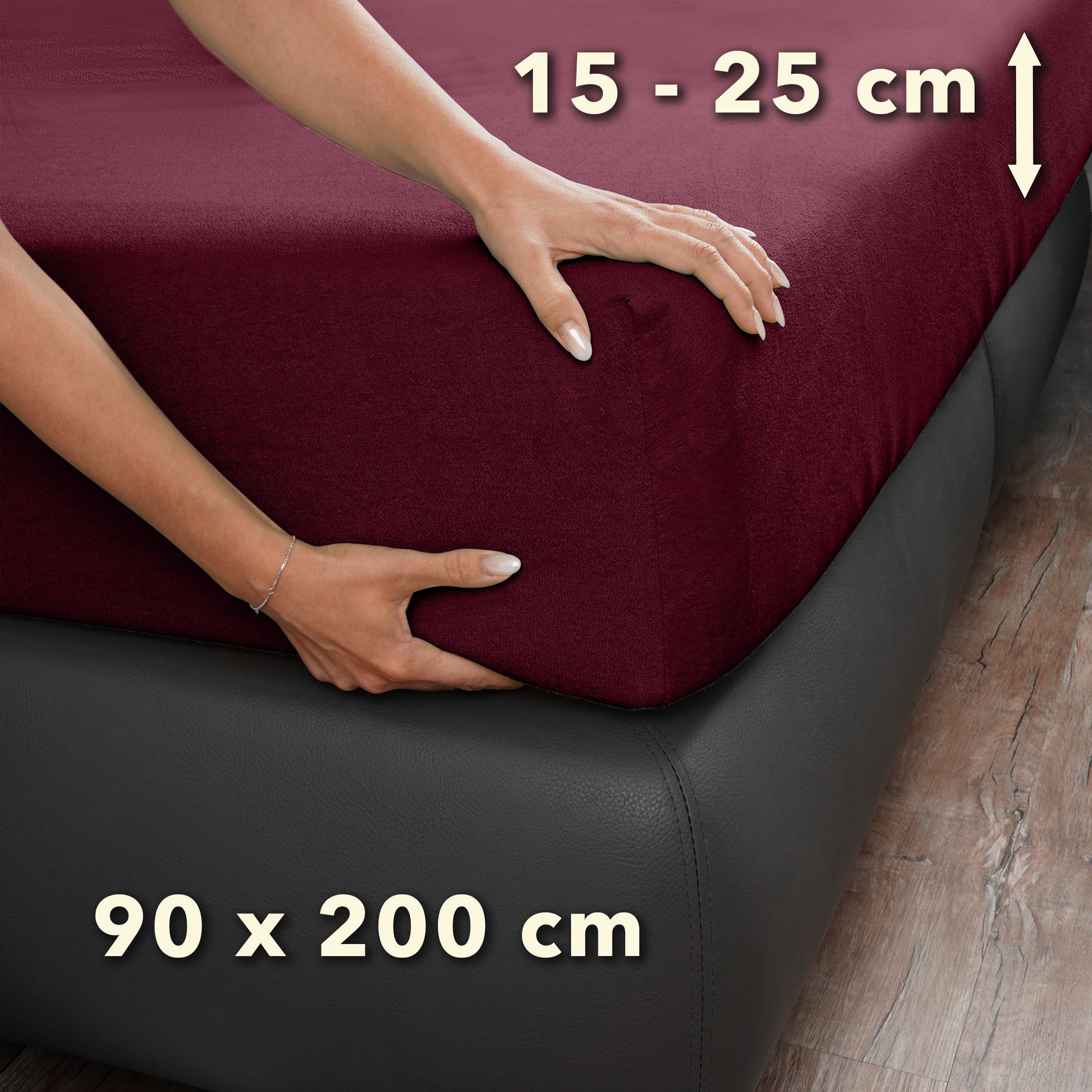 STUDIO Spannbettlaken Frottee, viele Größen, Baumwolle, weich & kuschelig, Baumwolle, Frottee, Gummizug: rundum, (1 Stück), 90x200 cm Bettlaken Spannbetttuch bis 25 cm Höhe - Bordeaux