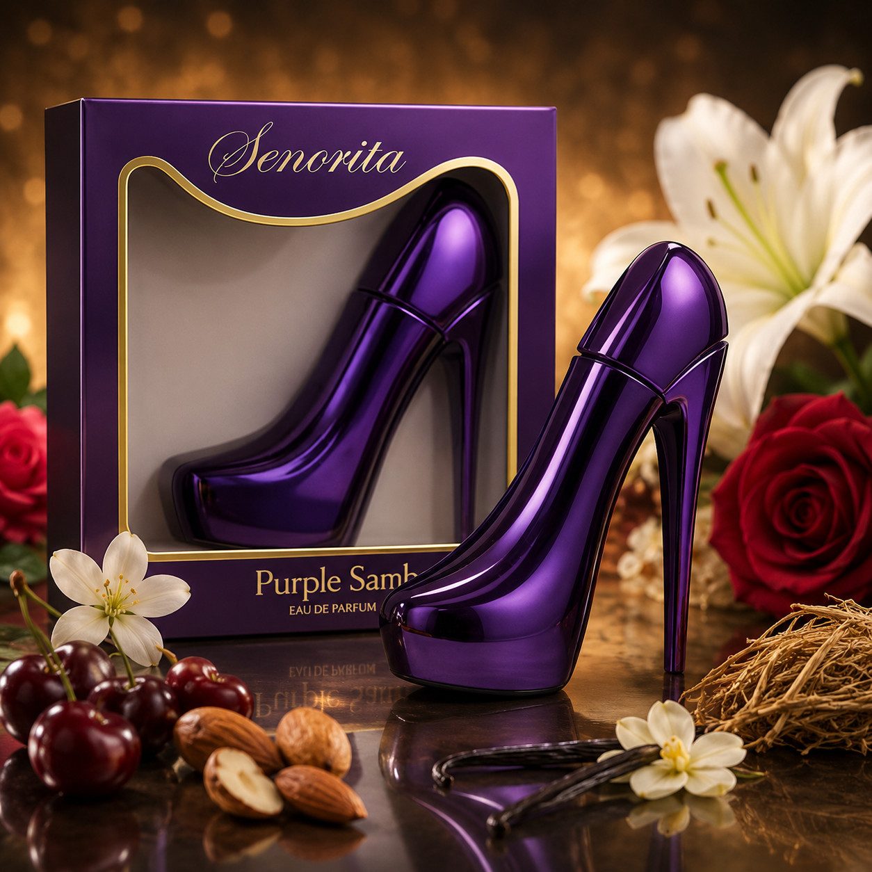 Fine Perfumery London Eau de Parfum Senorita Purple Samba Damenduft Süß, Blumig e100 ml, Hergestellt in UK, Ideal als Geschenk, Schöne Verpackung